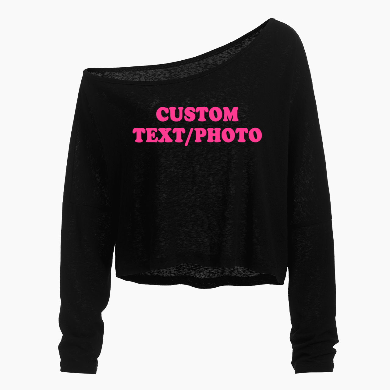 Custom Personalized Text Photo Off Shoulder Long Sleeve Crop Top Jellypine