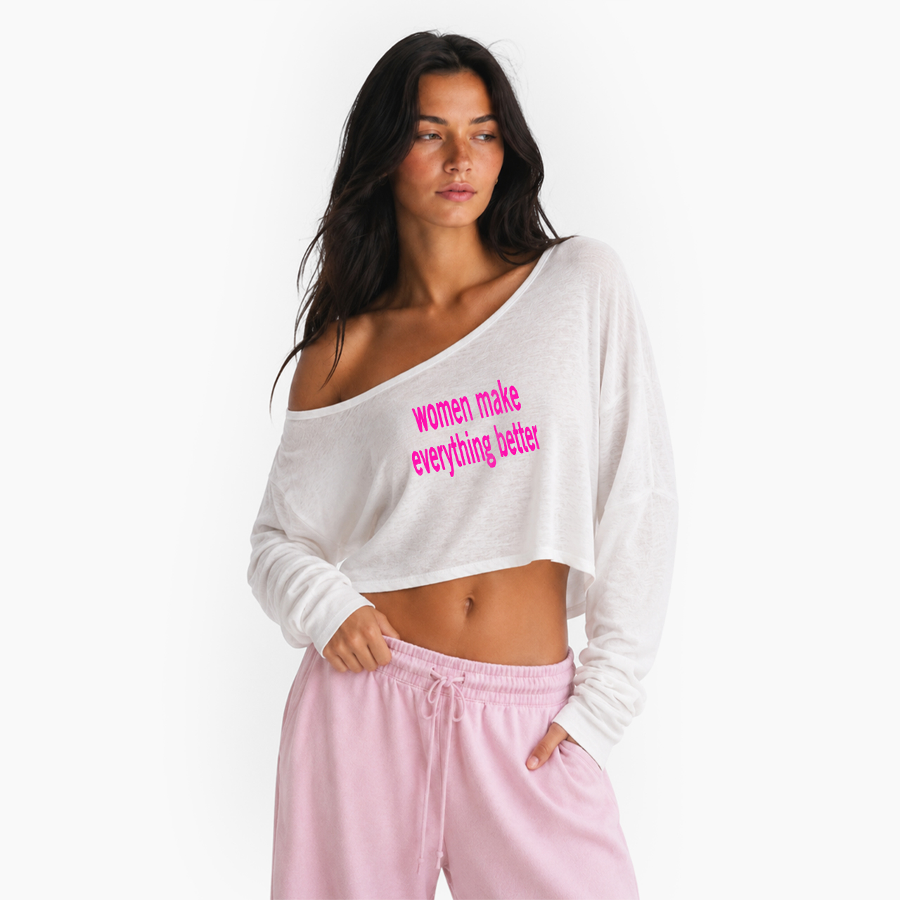 Women make Everything Better Off Shoulder Long Sleeve Crop Top