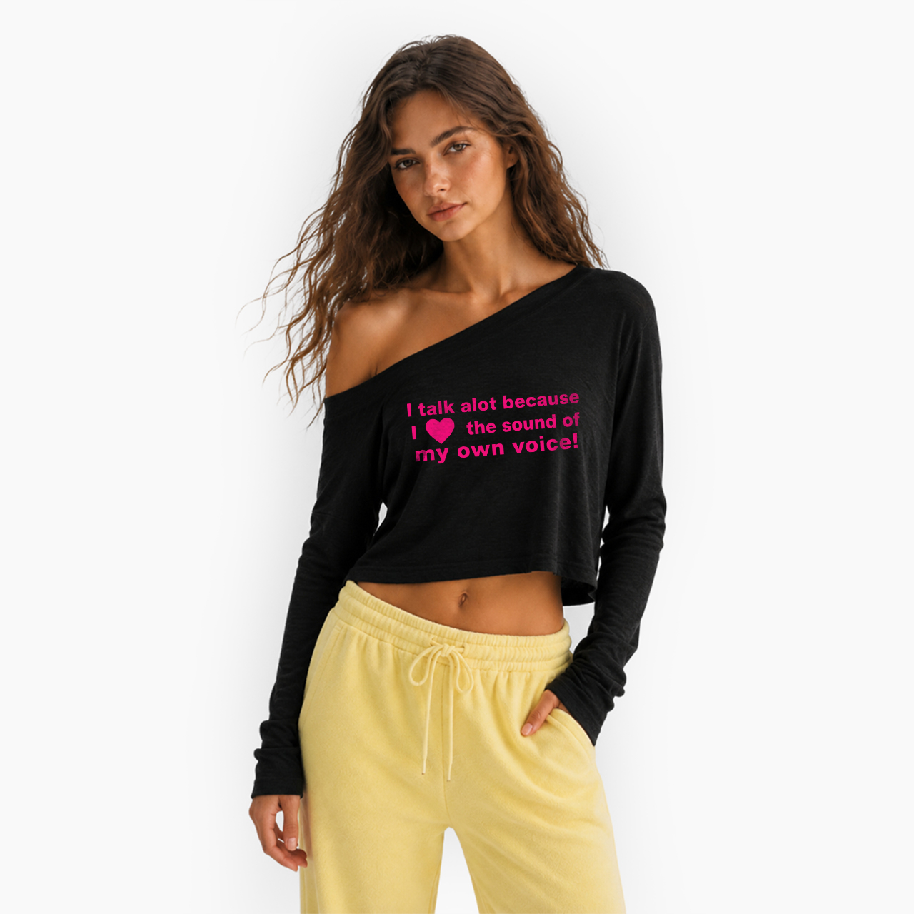 Because I Love the Sound of my own Voice Off Shoulder Long Sleeve Crop Top