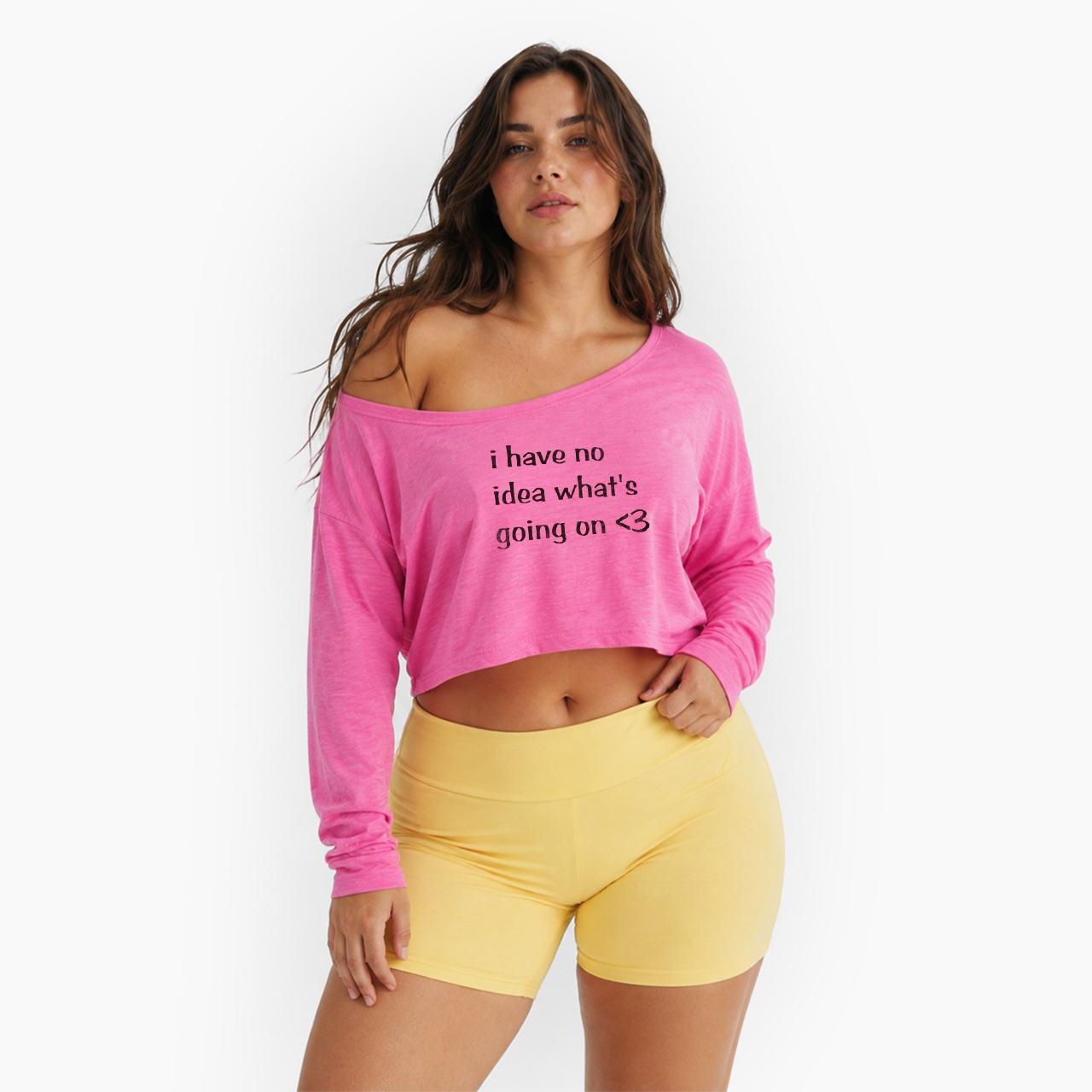 I Have No Idea What's Going On Off Shoulder Long Sleeve Crop Top