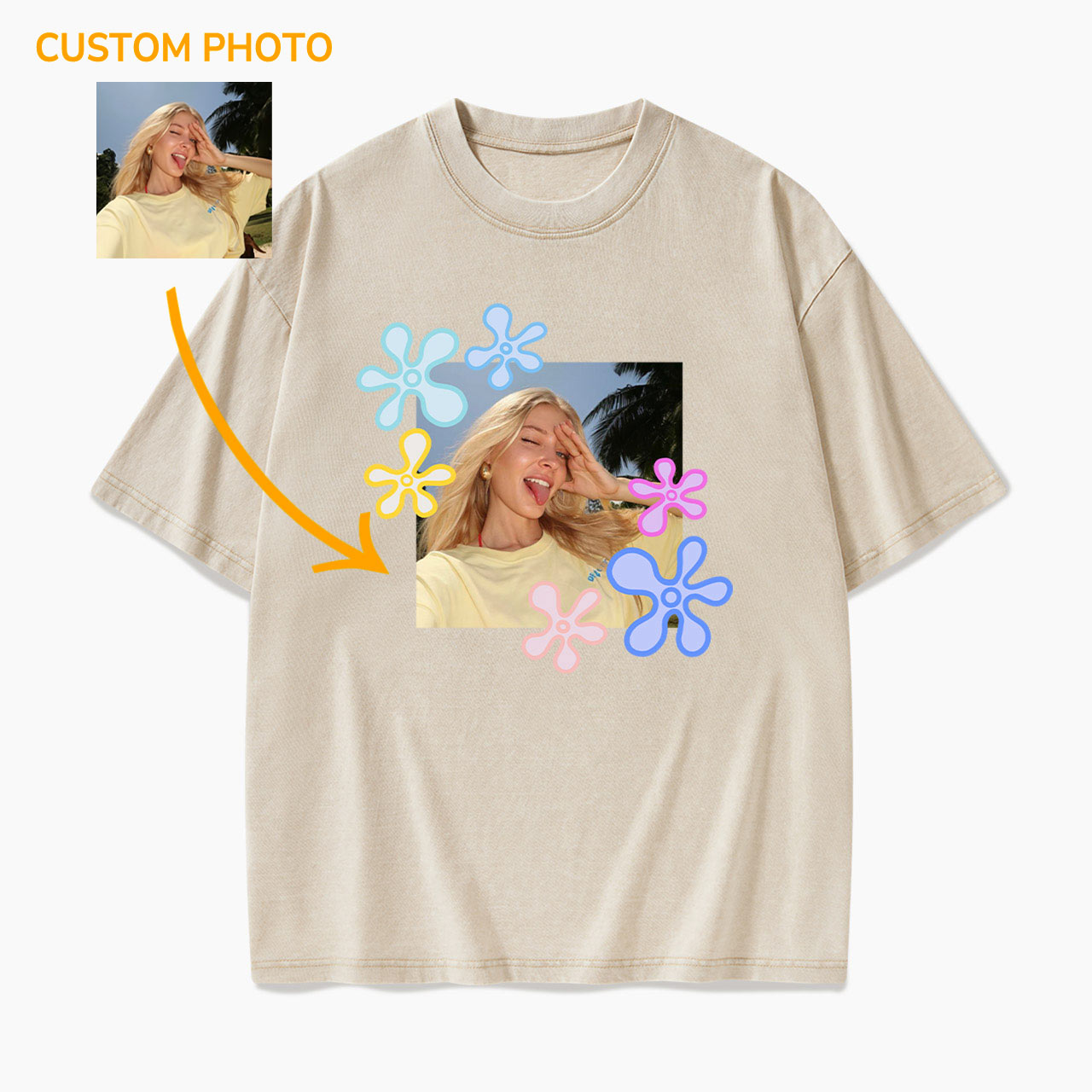 Personalized Flower Photo Washed Tees