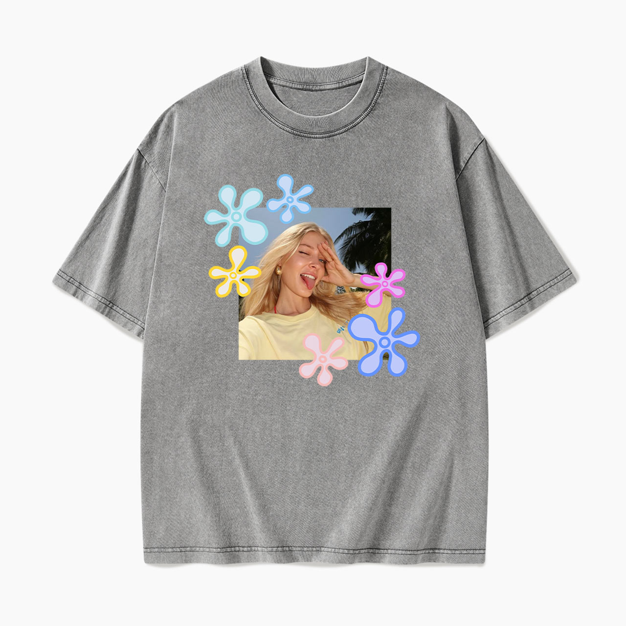 Personalized Flower Photo Washed Tees