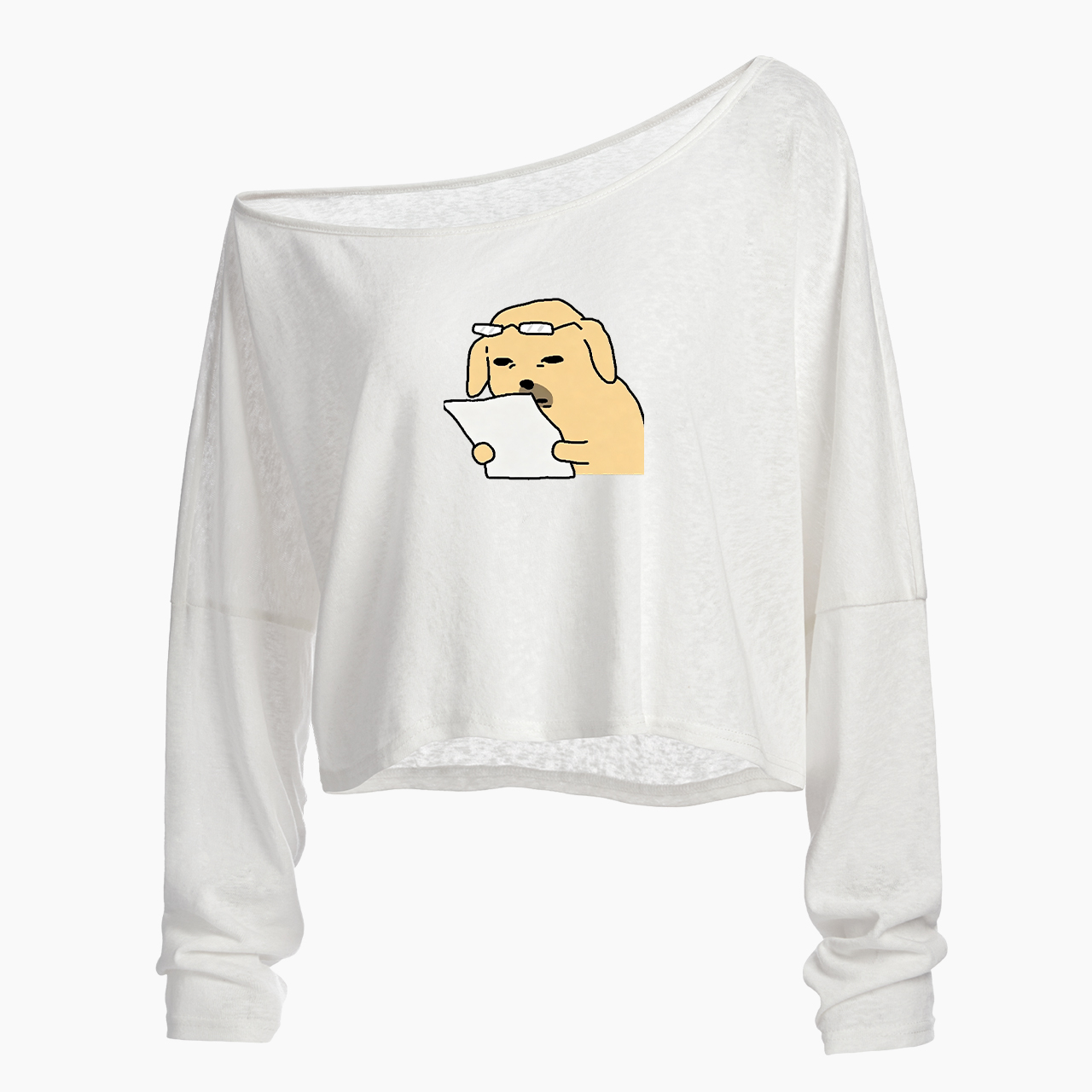 Funny Dog Off Shoulder Long Sleeve Crop Top