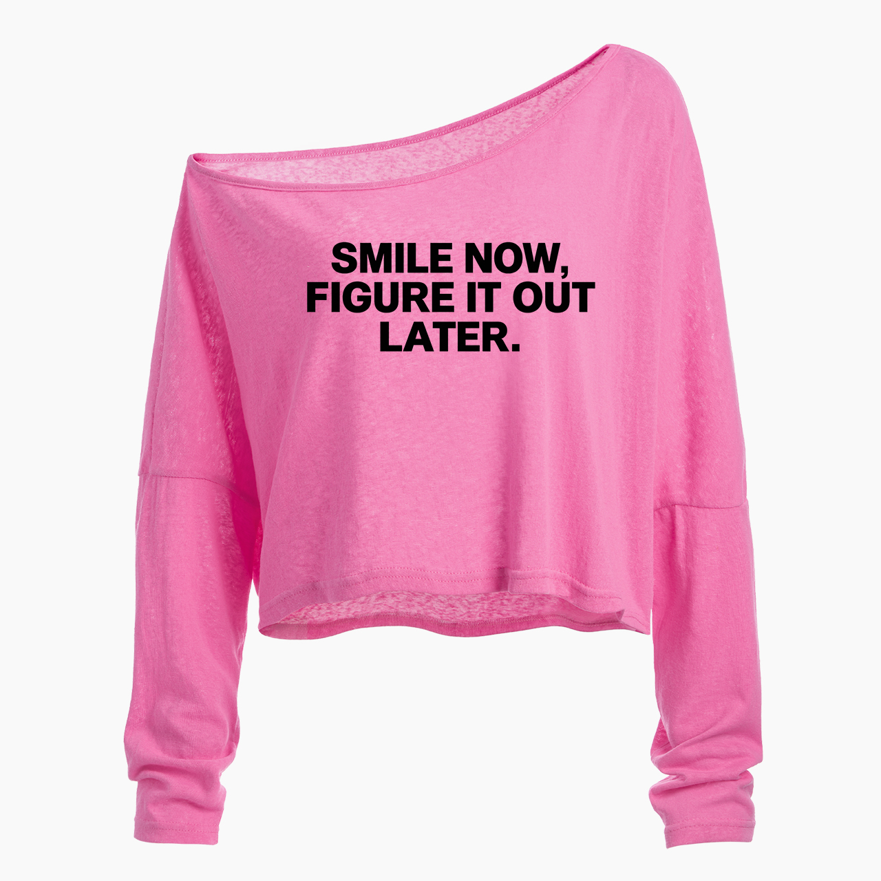 Smile Now Figure It Out Later Off Shoulder Long Sleeve Crop Top