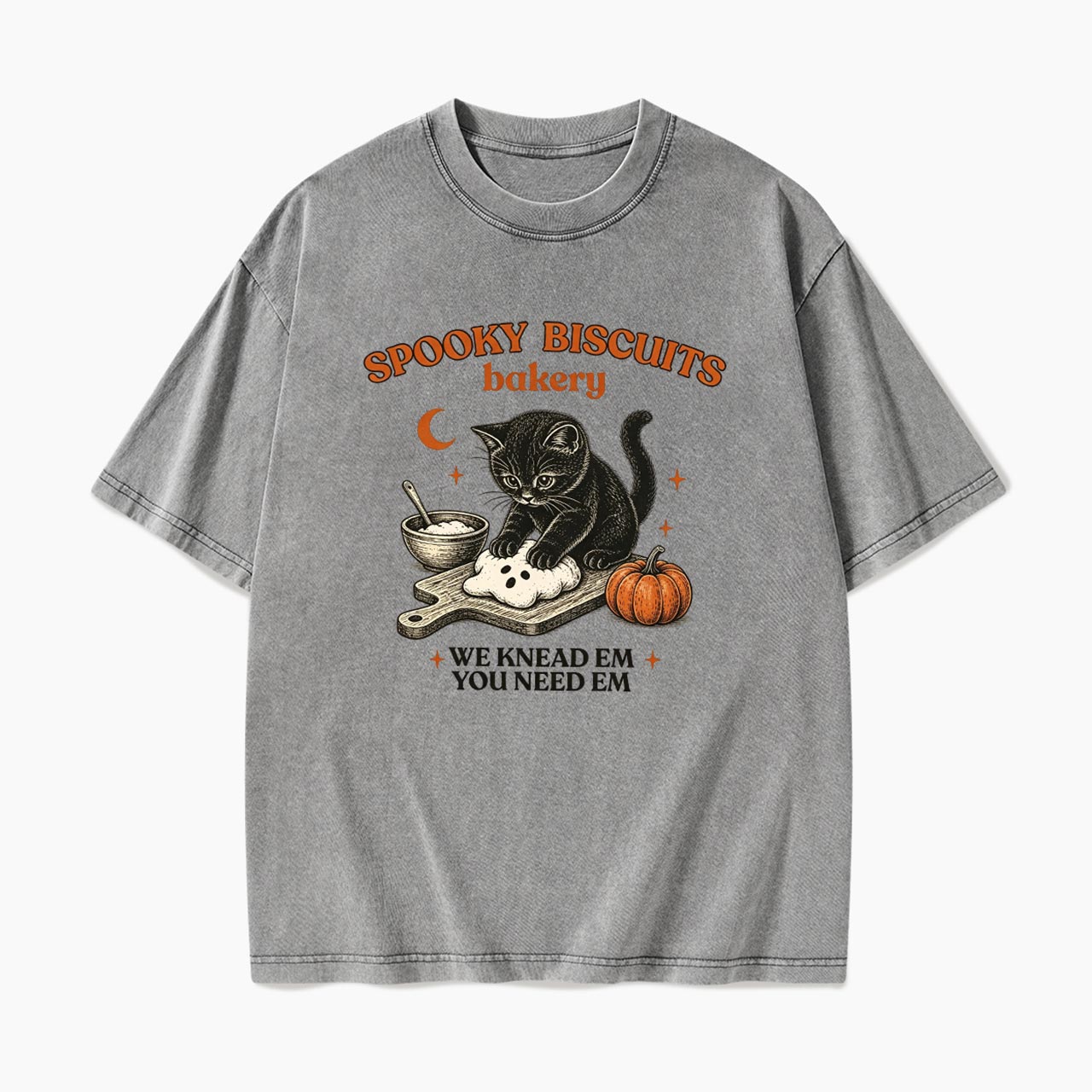 Spooky Biscuits Bakery Black Cat Halloween Washed Tees