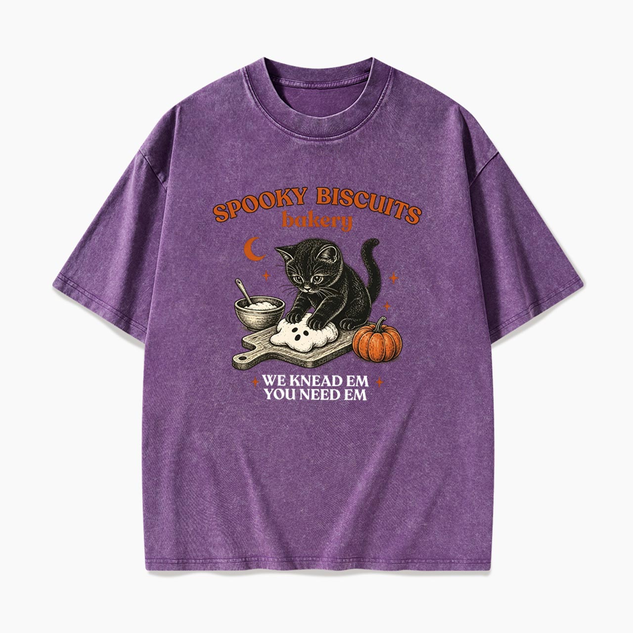Spooky Biscuits Bakery Black Cat Halloween Washed Tees