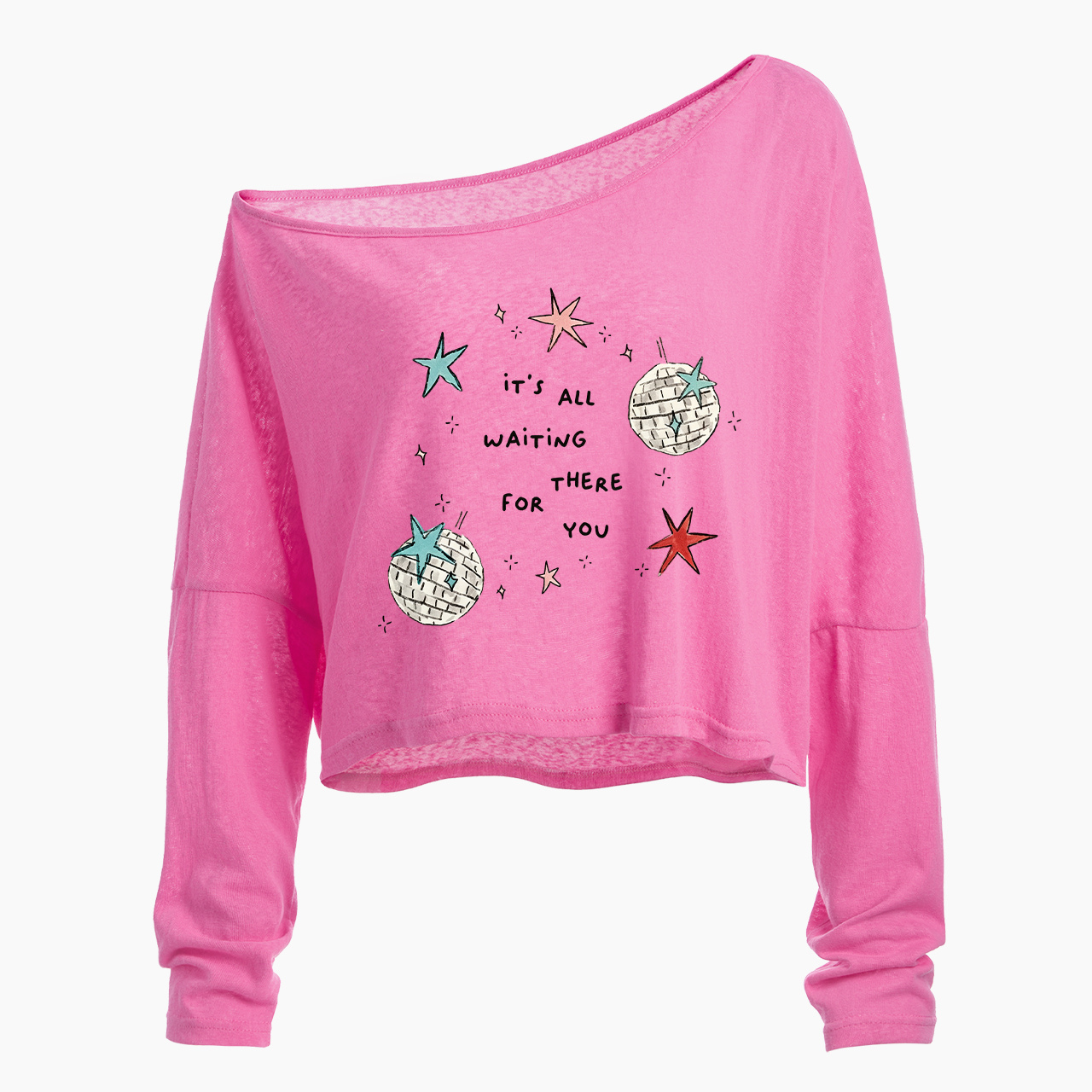 Waiting There For You Off Shoulder Long Sleeve Crop Top
