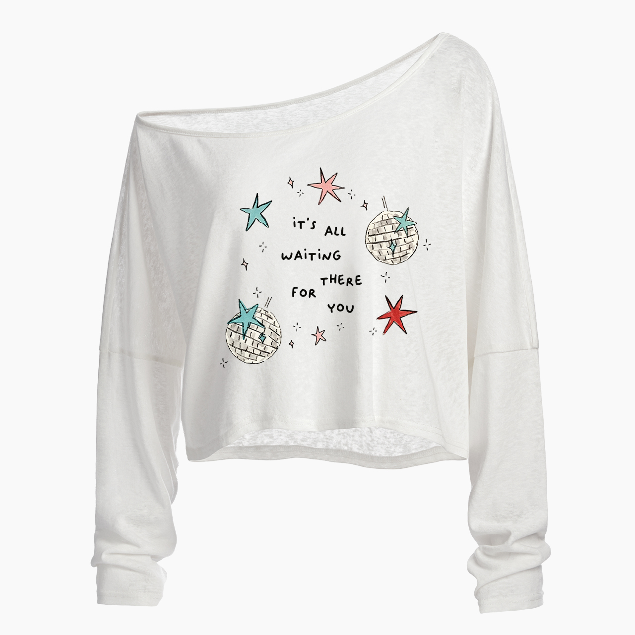 Waiting There For You Off Shoulder Long Sleeve Crop Top