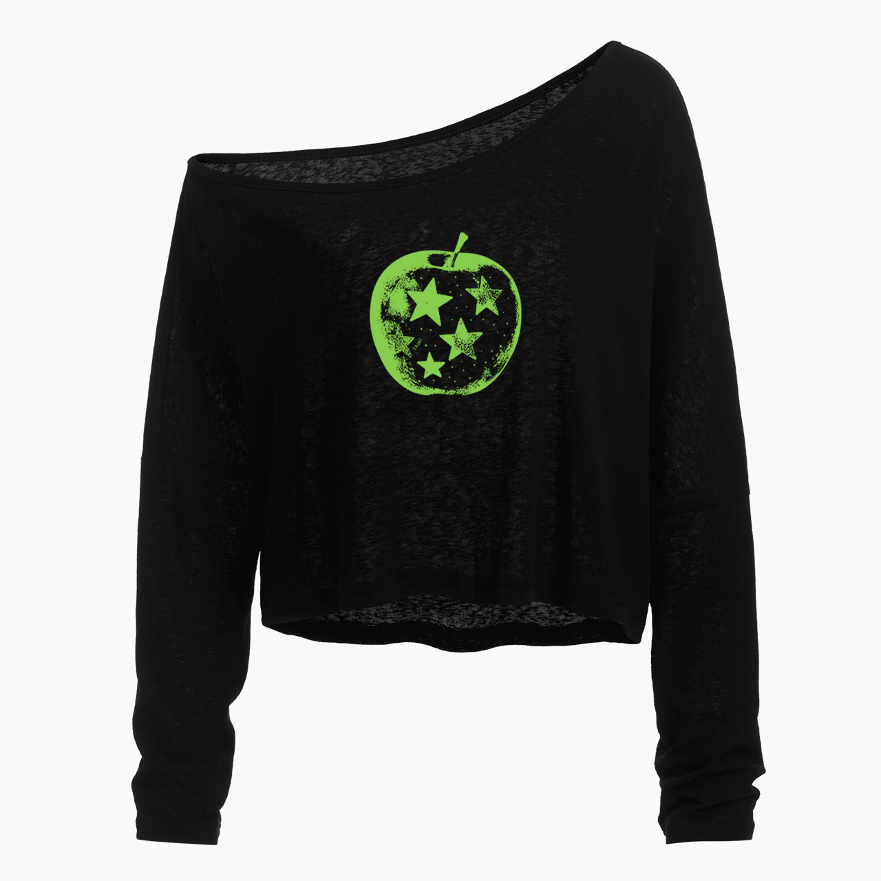 Apple With Stars Off Shoulder Long Sleeve Crop Top