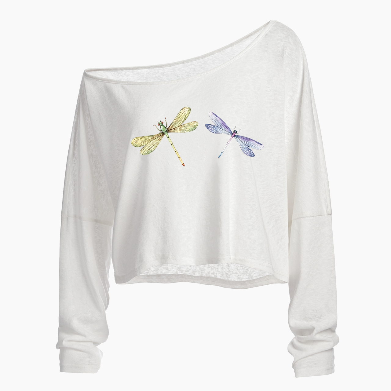 Dragonfly Off Shoulder Long Sleeve Crop Top