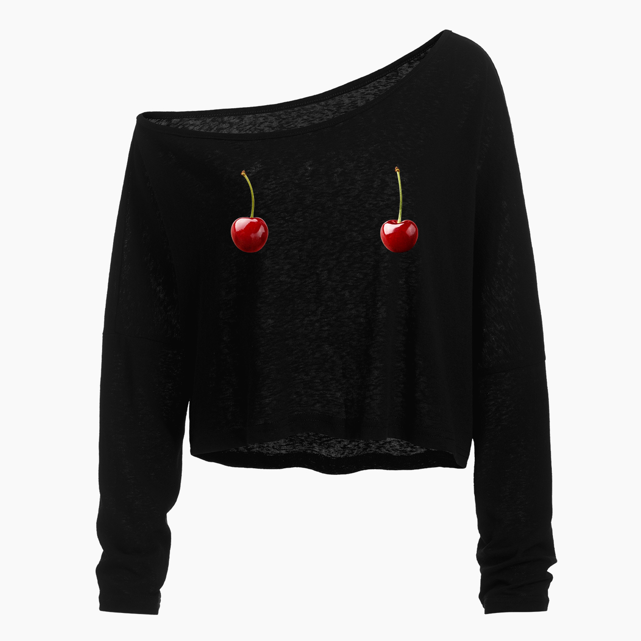Cherry Off Shoulder Long Sleeve Crop Top