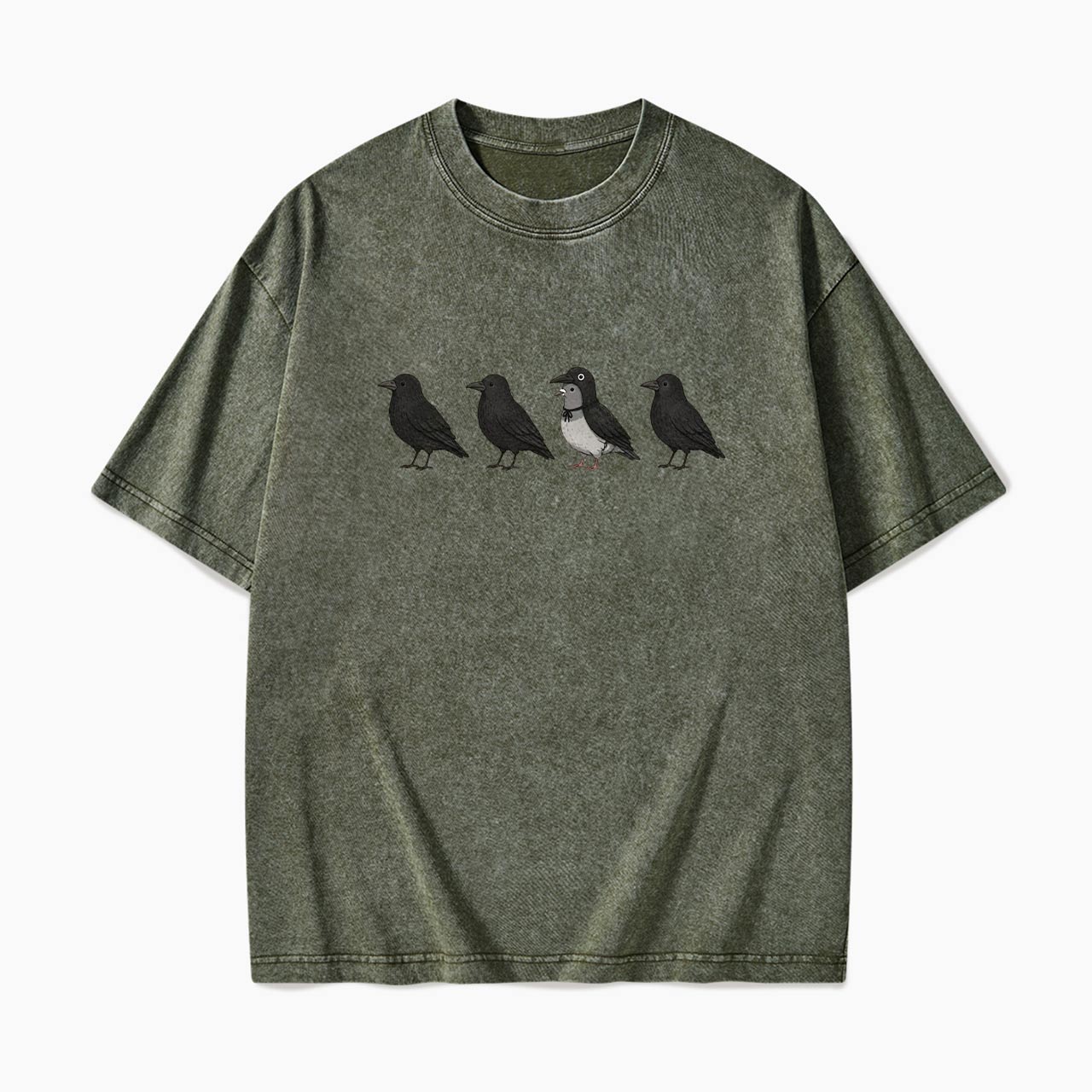 Funny Crow Pigeon Halloween Washed Tees