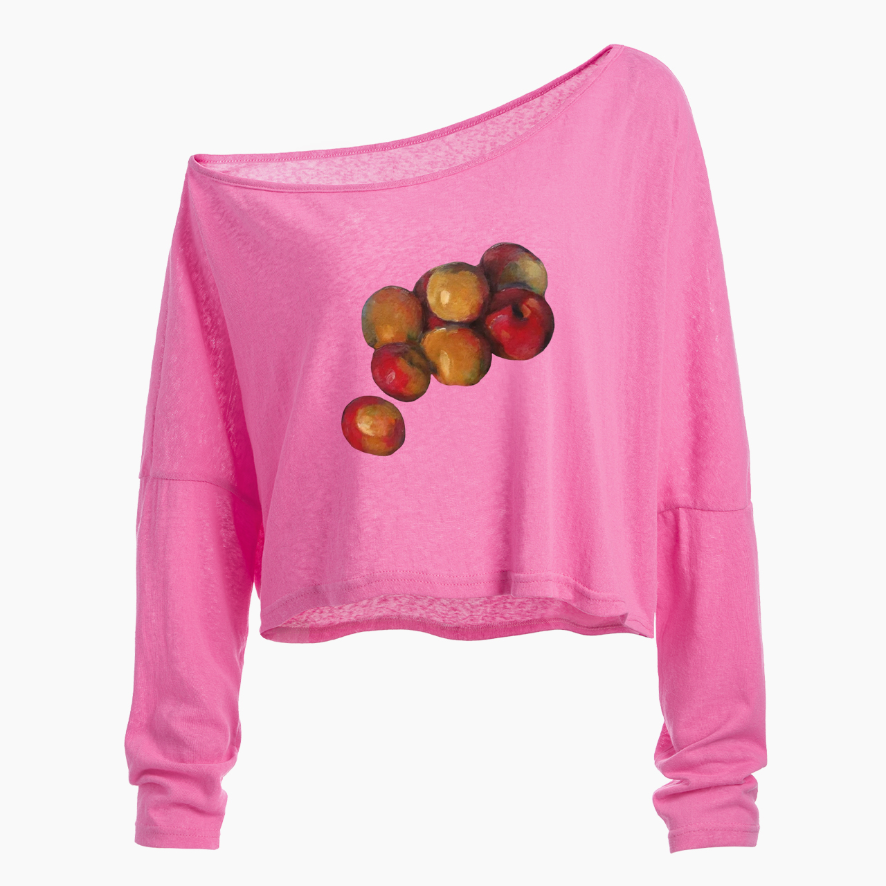 Vintage Apples Off Shoulder Long Sleeve Crop Top