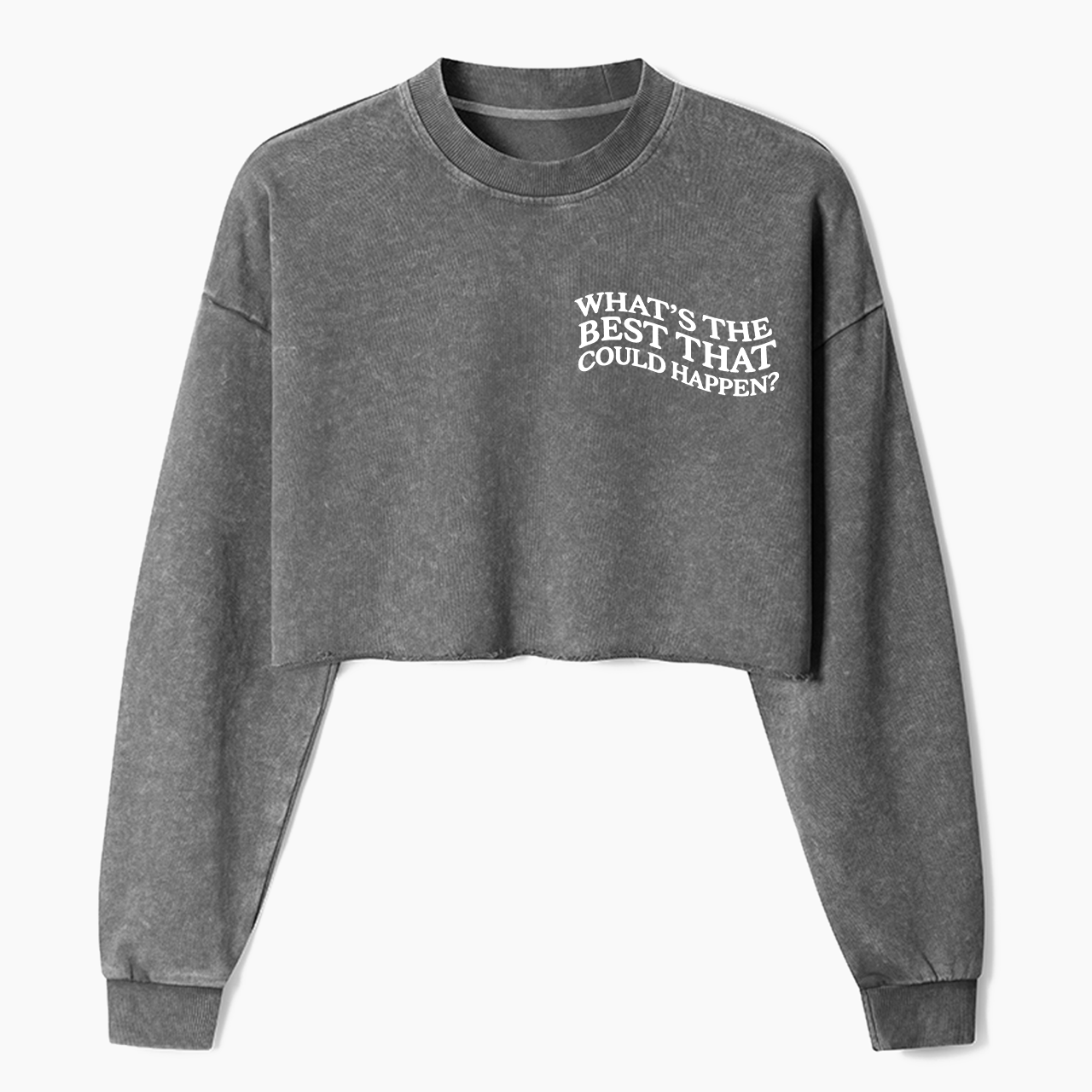 Embroidered What is The Best That Could Happen Crop Washed Sweatshirts