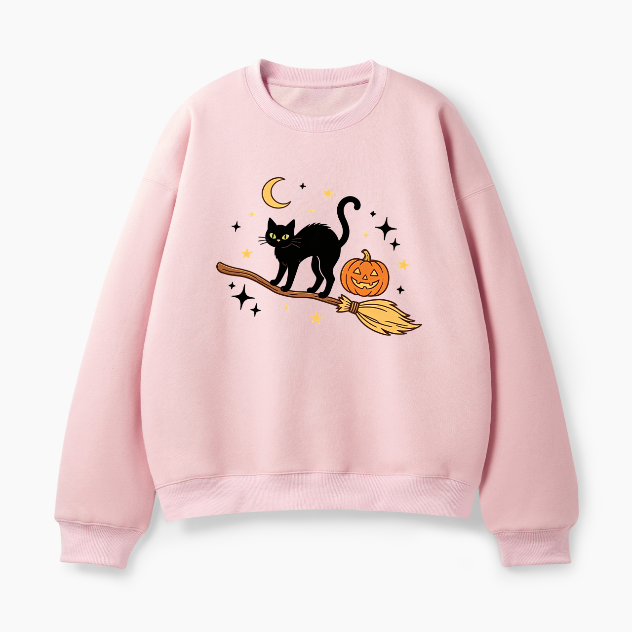 Black Cat Broomstick Halloween Classic Sweatshirt