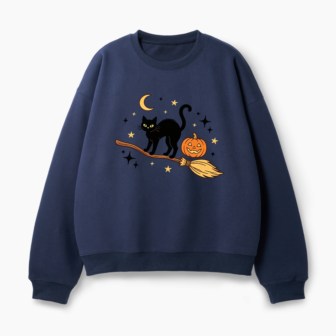 Black Cat Broomstick Halloween Classic Sweatshirt