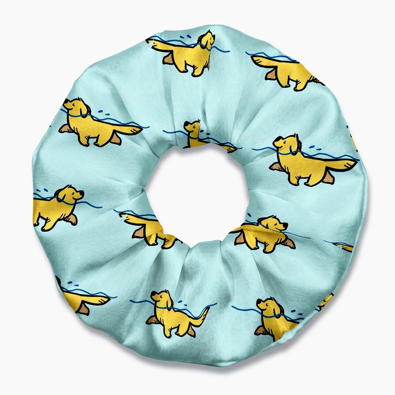 Swimming Golden Retriever Light Blue Hair Scrunchie Jellypine