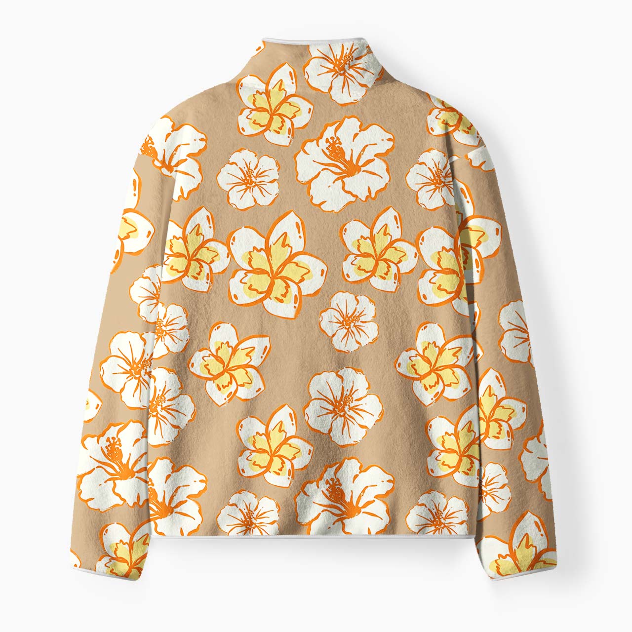 Beige Hawaiian Floral Fleece Full-Zip Cardigan