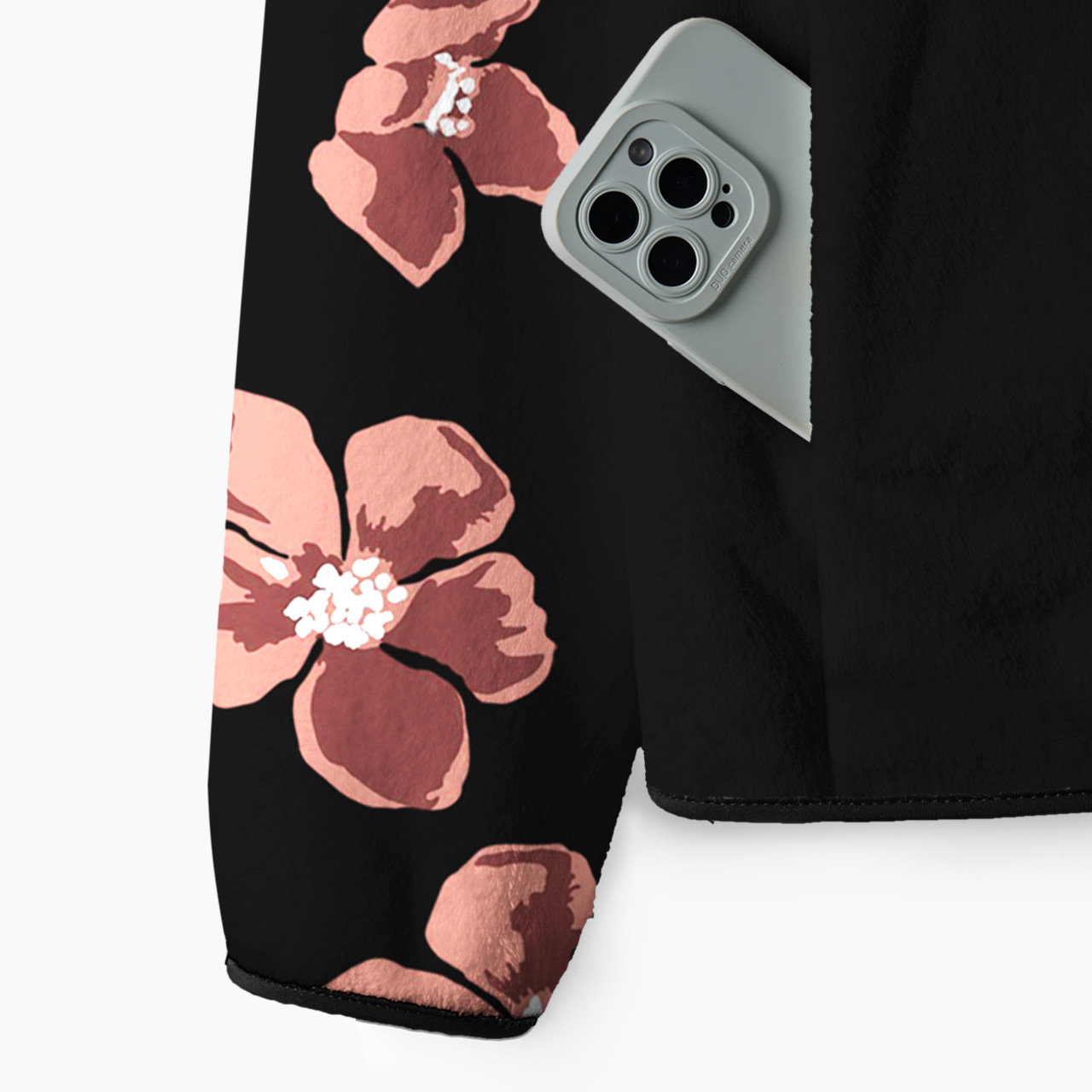 Pink Hibiscus Floral Black Fleece Full-Zip Cardigan