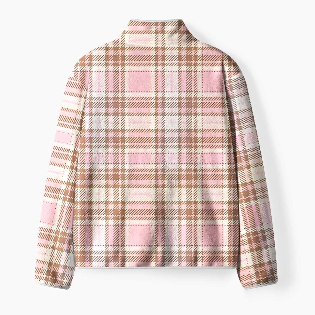 Pink Brown Plaid Fleece Full-Zip Cardigan