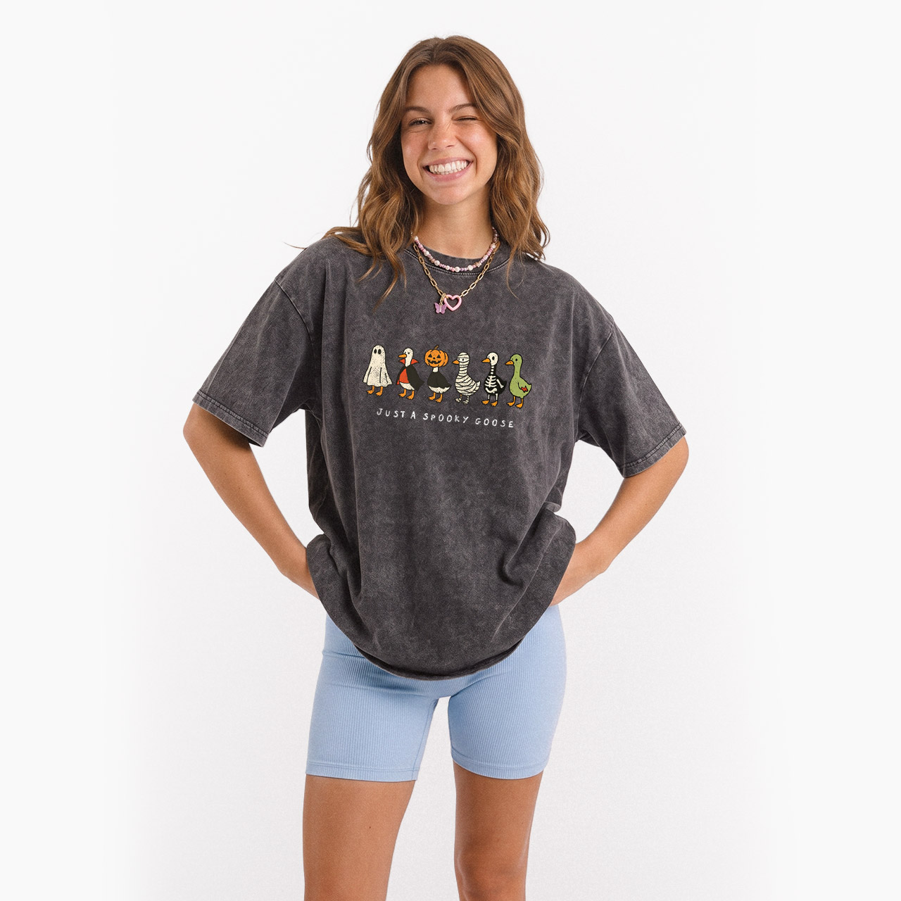 Just a Spooky Goose Halloween Washed Tees