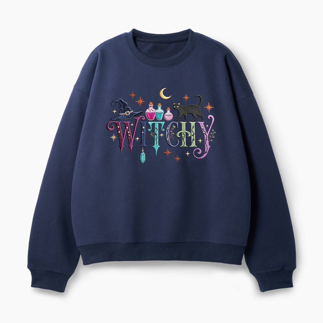 Embroidered Witchy Black Cat Poison Halloween Classic Sweatshirt
