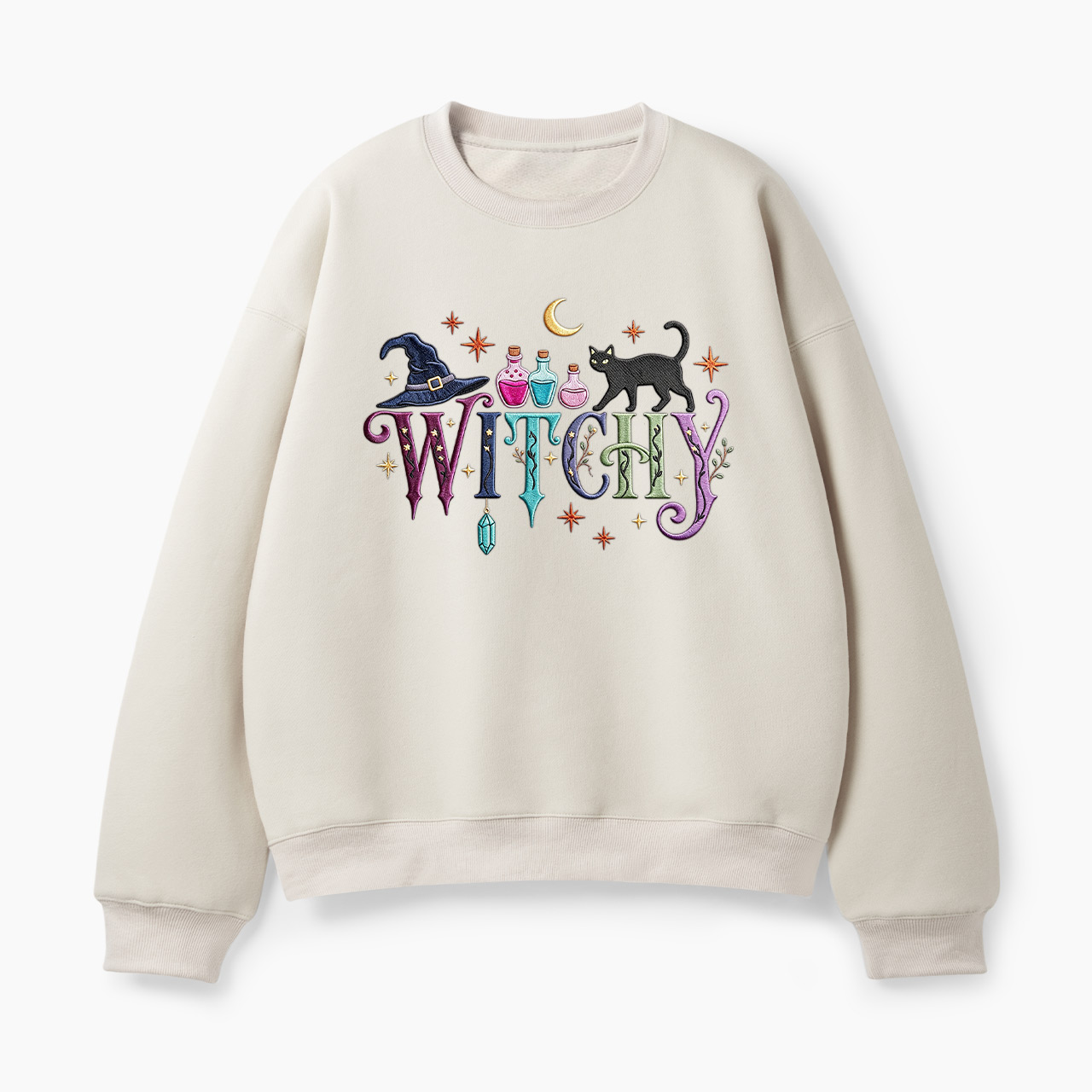 Embroidered Witchy Black Cat Poison Halloween Classic Sweatshirt