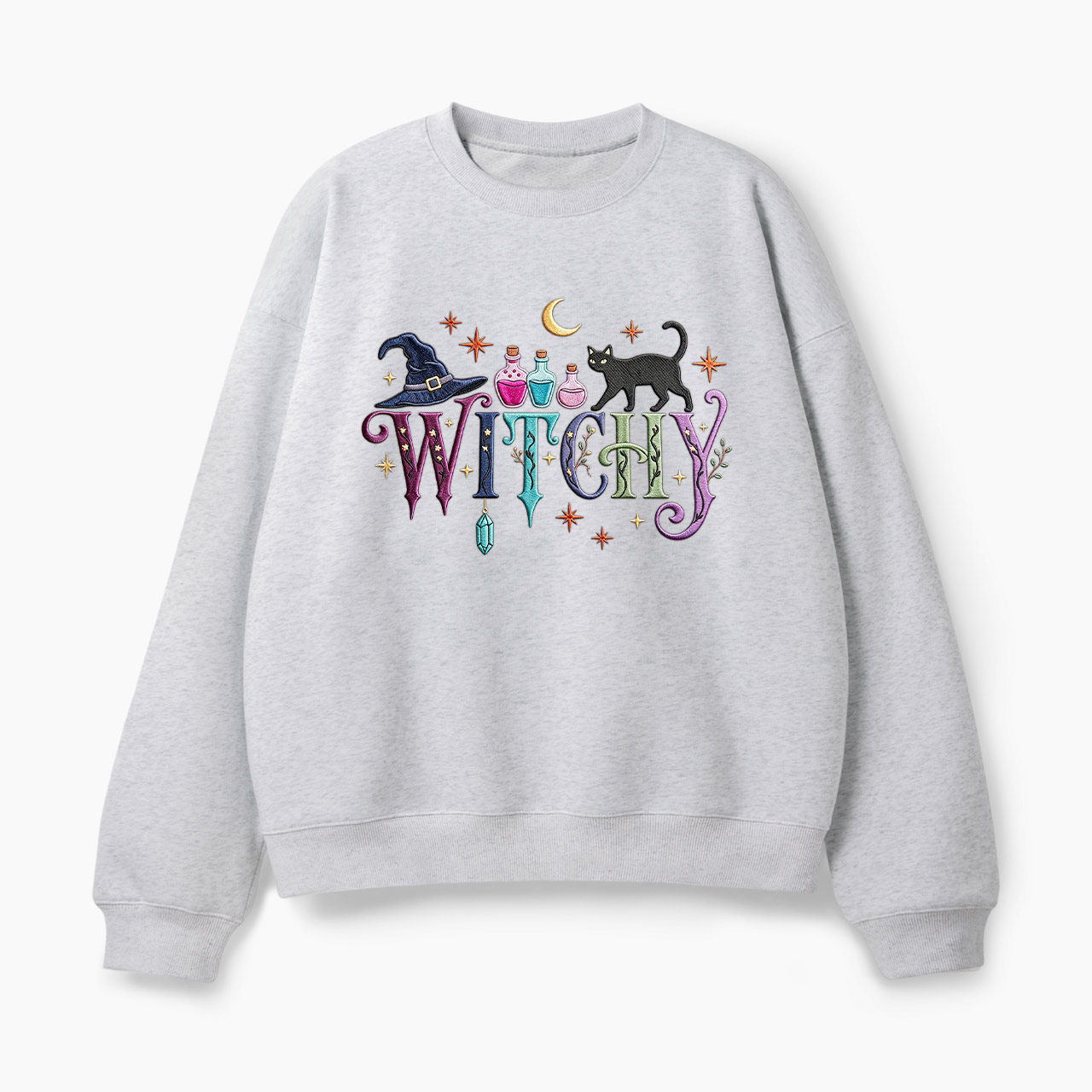 Embroidered Witchy Black Cat Poison Halloween Classic Sweatshirt