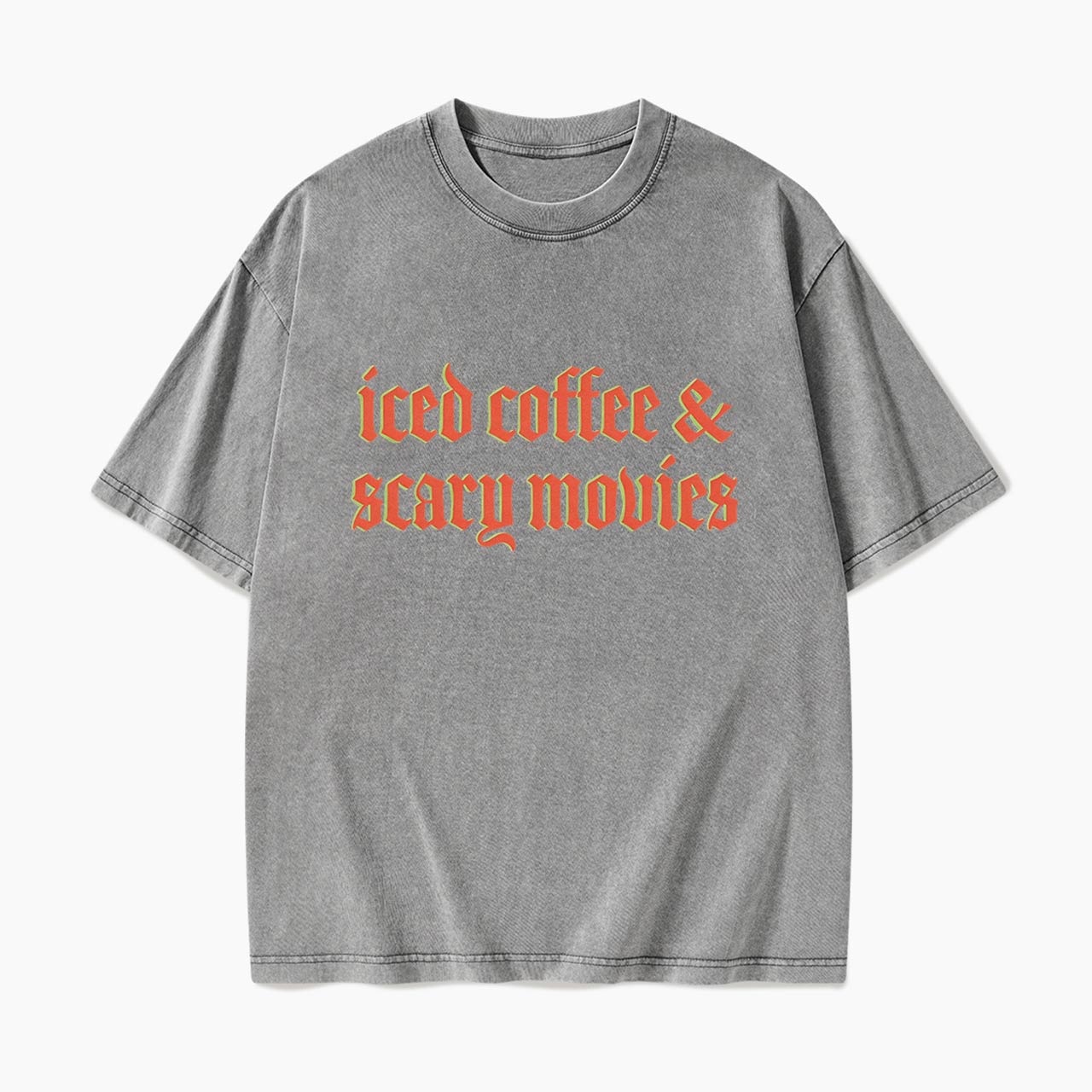 Iced Coffee and Scary Movies Halloween Washed Tees
