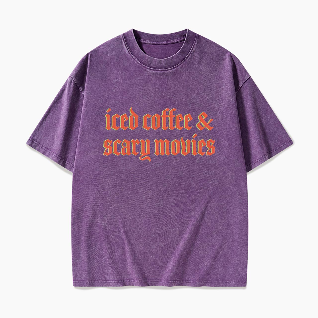 Iced Coffee and Scary Movies Halloween Washed Tees