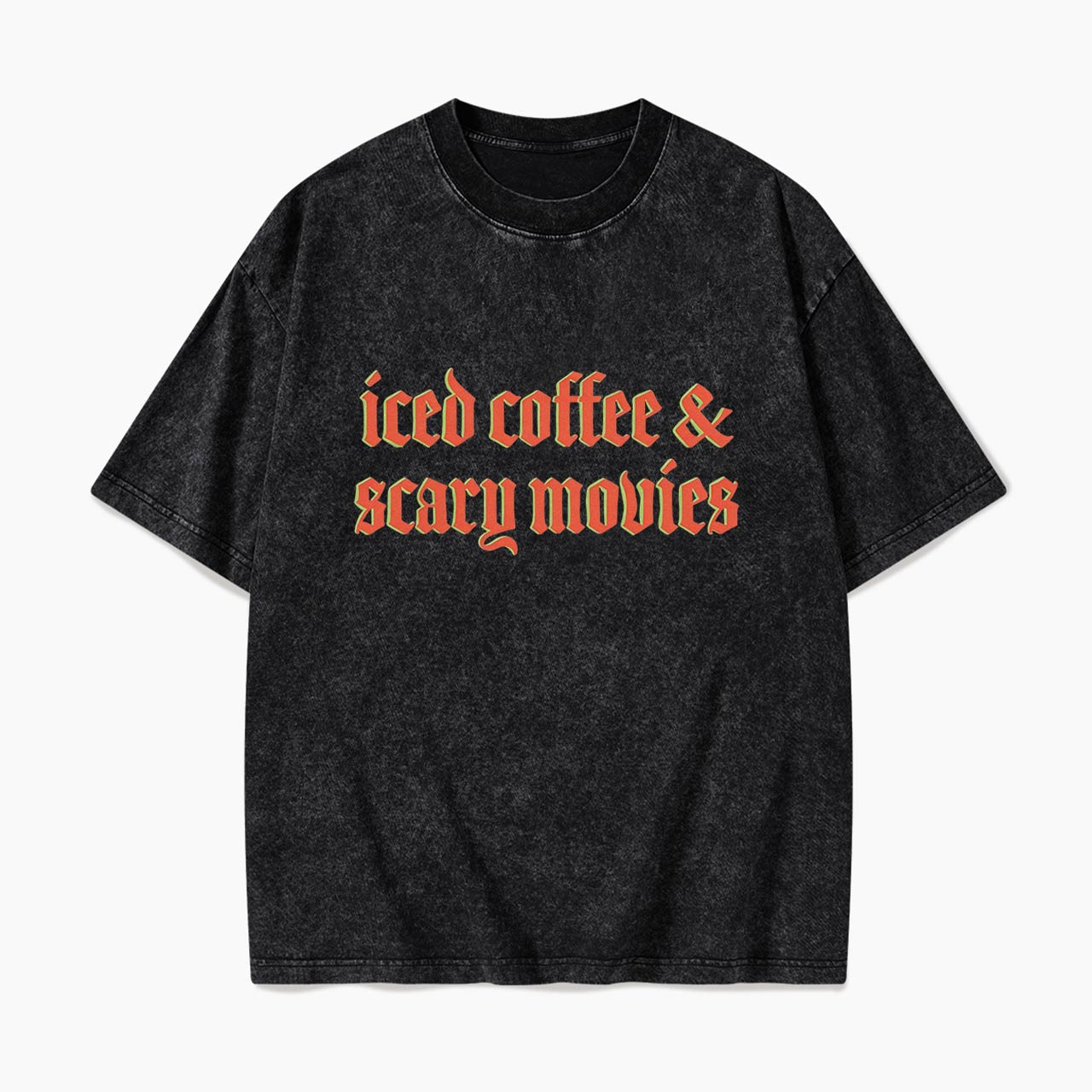 Iced Coffee and Scary Movies Halloween Washed Tees