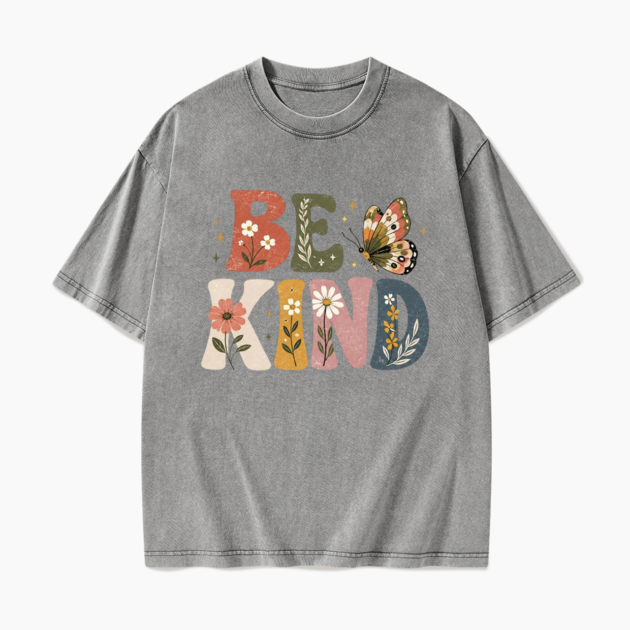 Be Kind Floral Butterfly Washed Tees