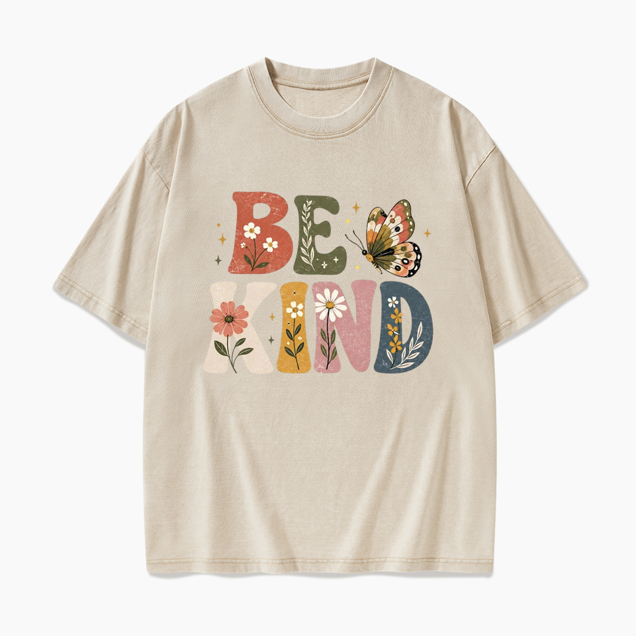 Be Kind Floral Butterfly Washed Tees