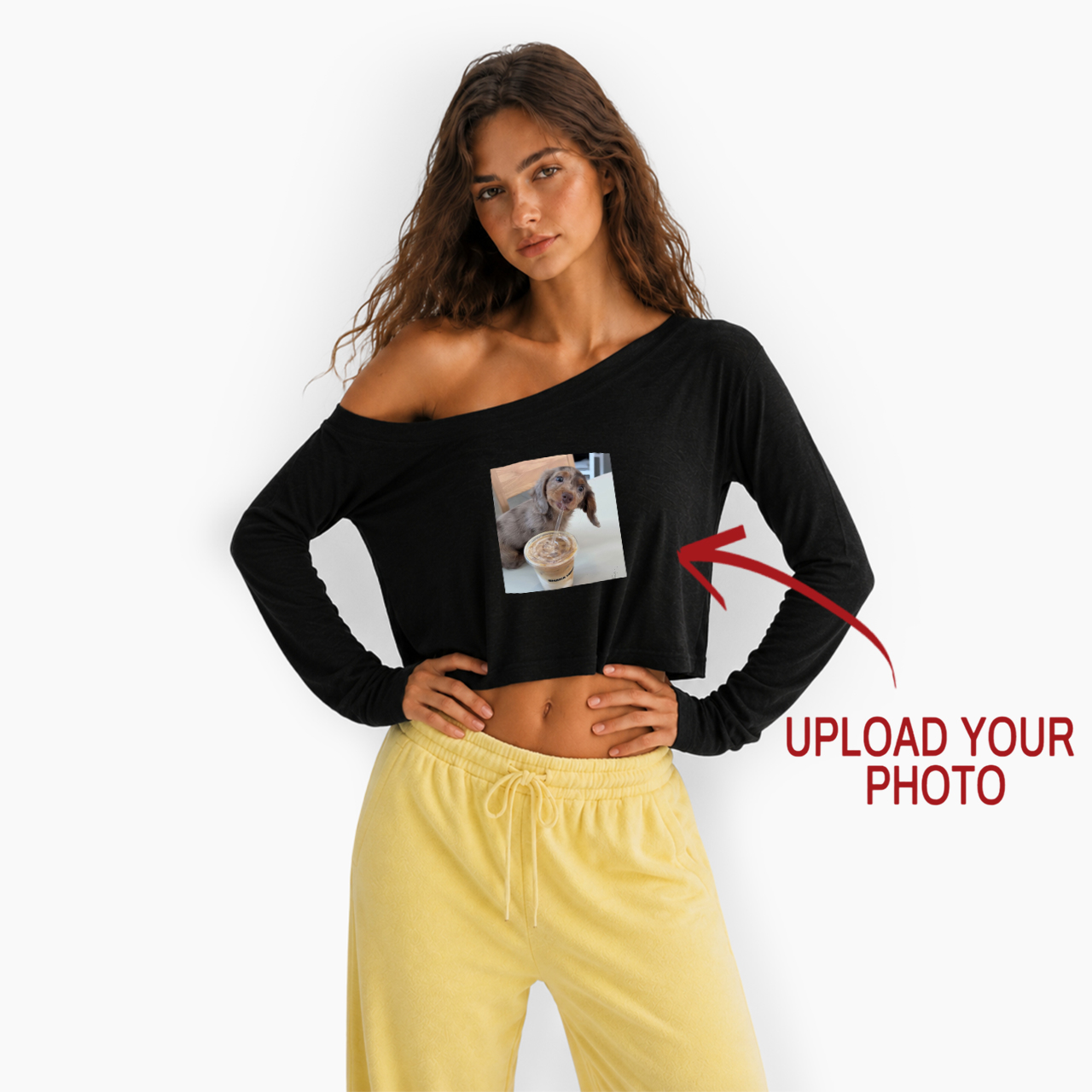 Custom Personalized Text Photo Off Shoulder Long Sleeve Crop Top Jellypine