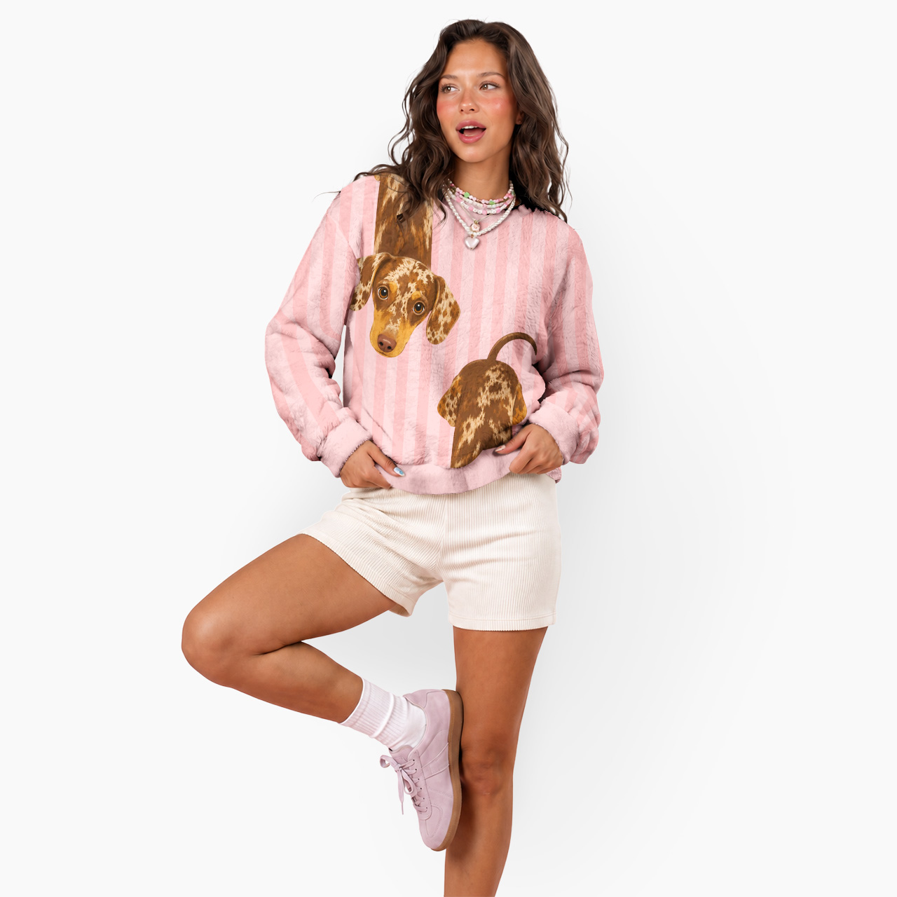 Long Dachshund Pink Striped Mohair Sweatshirts