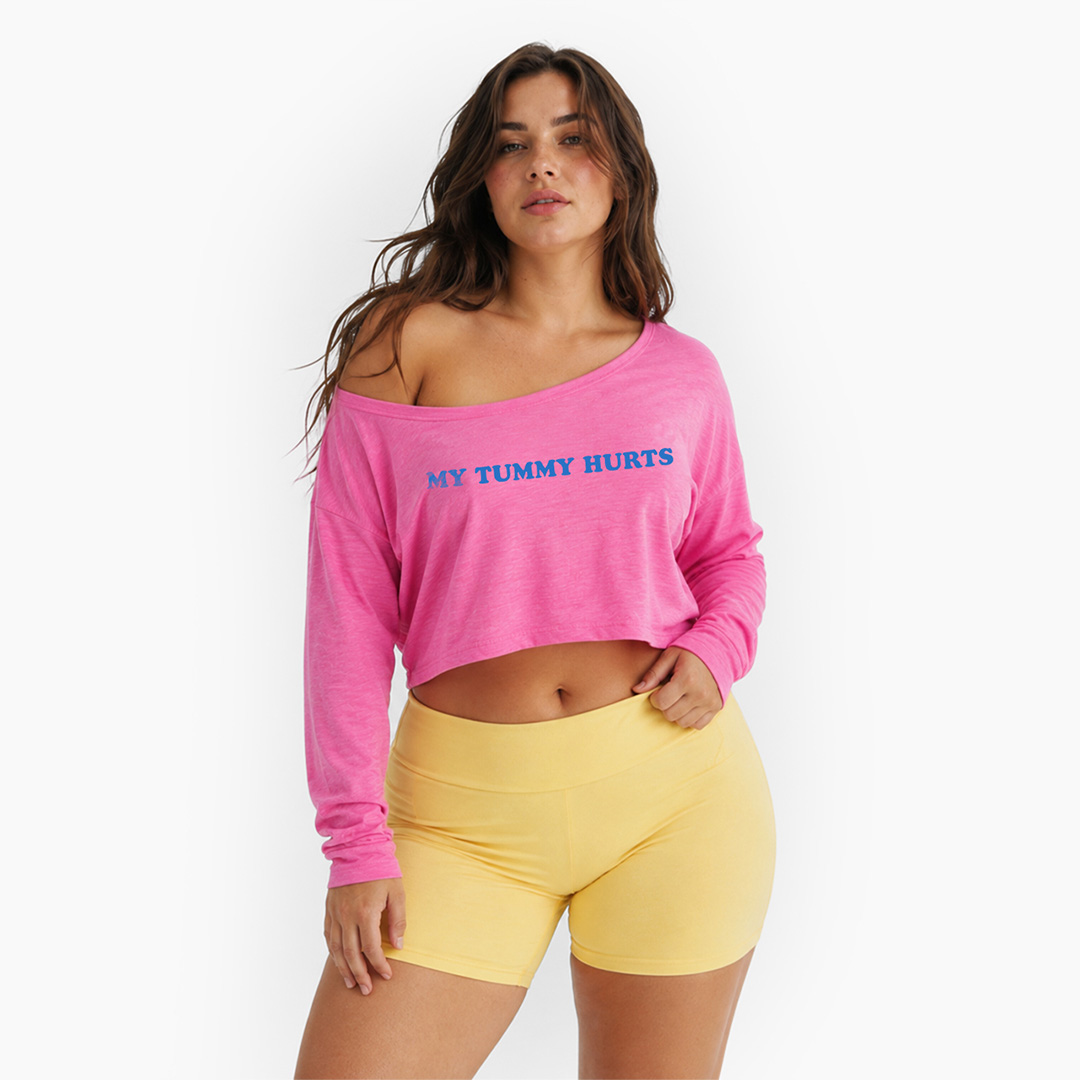 My Tummy Hurts Off Shoulder Long Sleeve Crop Top