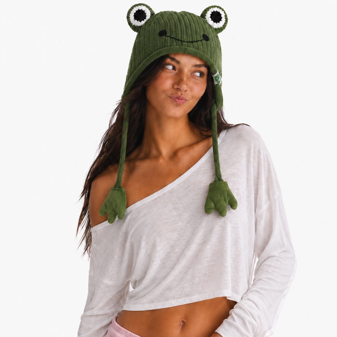 Frog Knitted Beanie with Ear Flaps Jellypine
