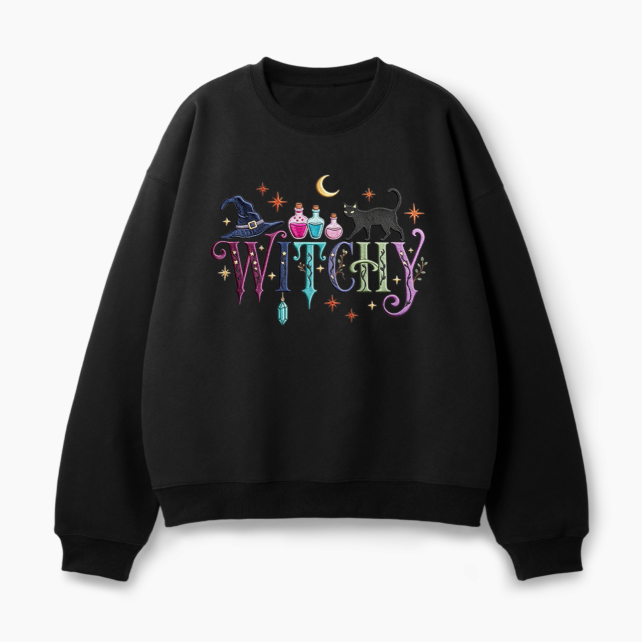 Embroidered Witchy Black Cat Poison Halloween Classic Sweatshirt