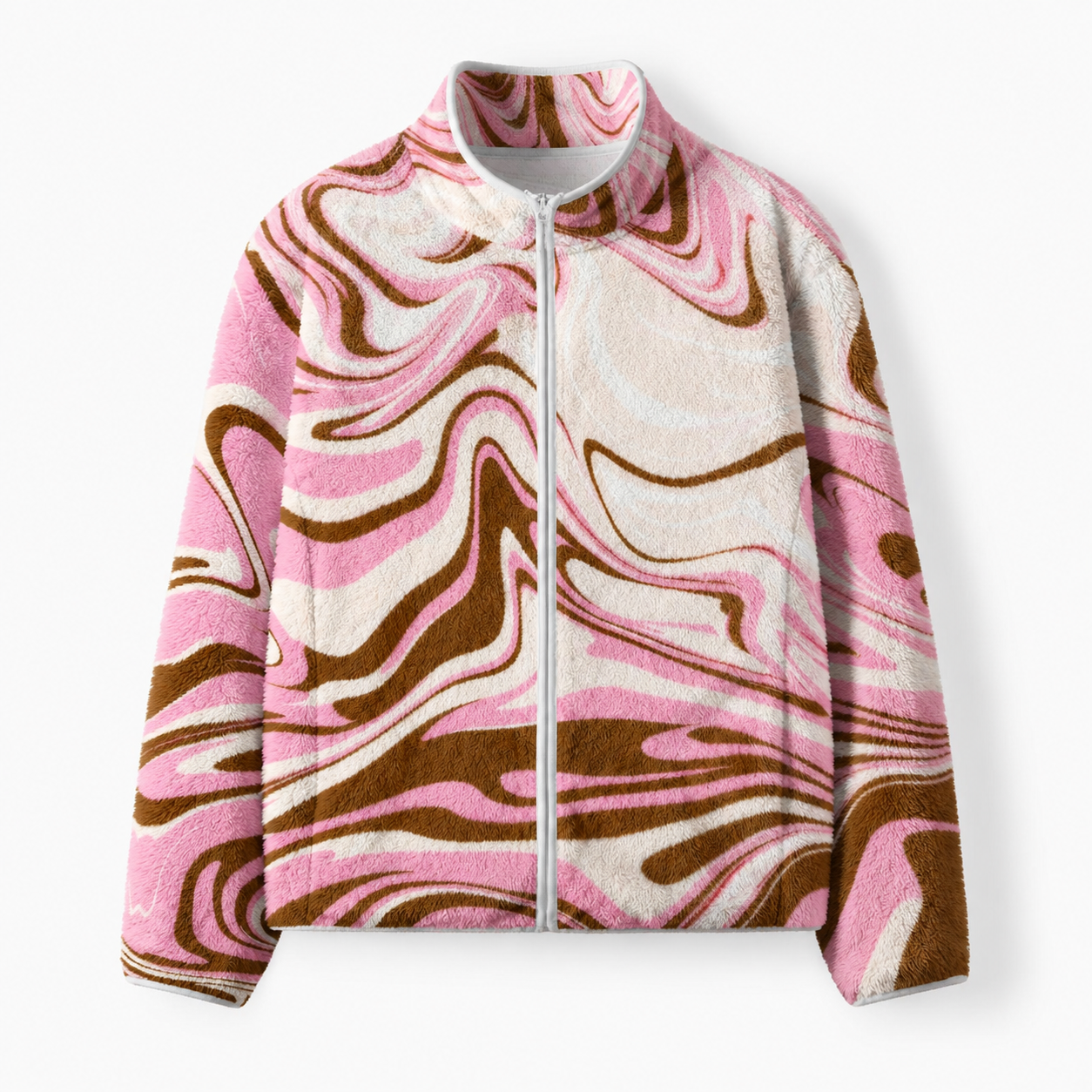 Pink Marble Wave Fleece Full-Zip Cardigan