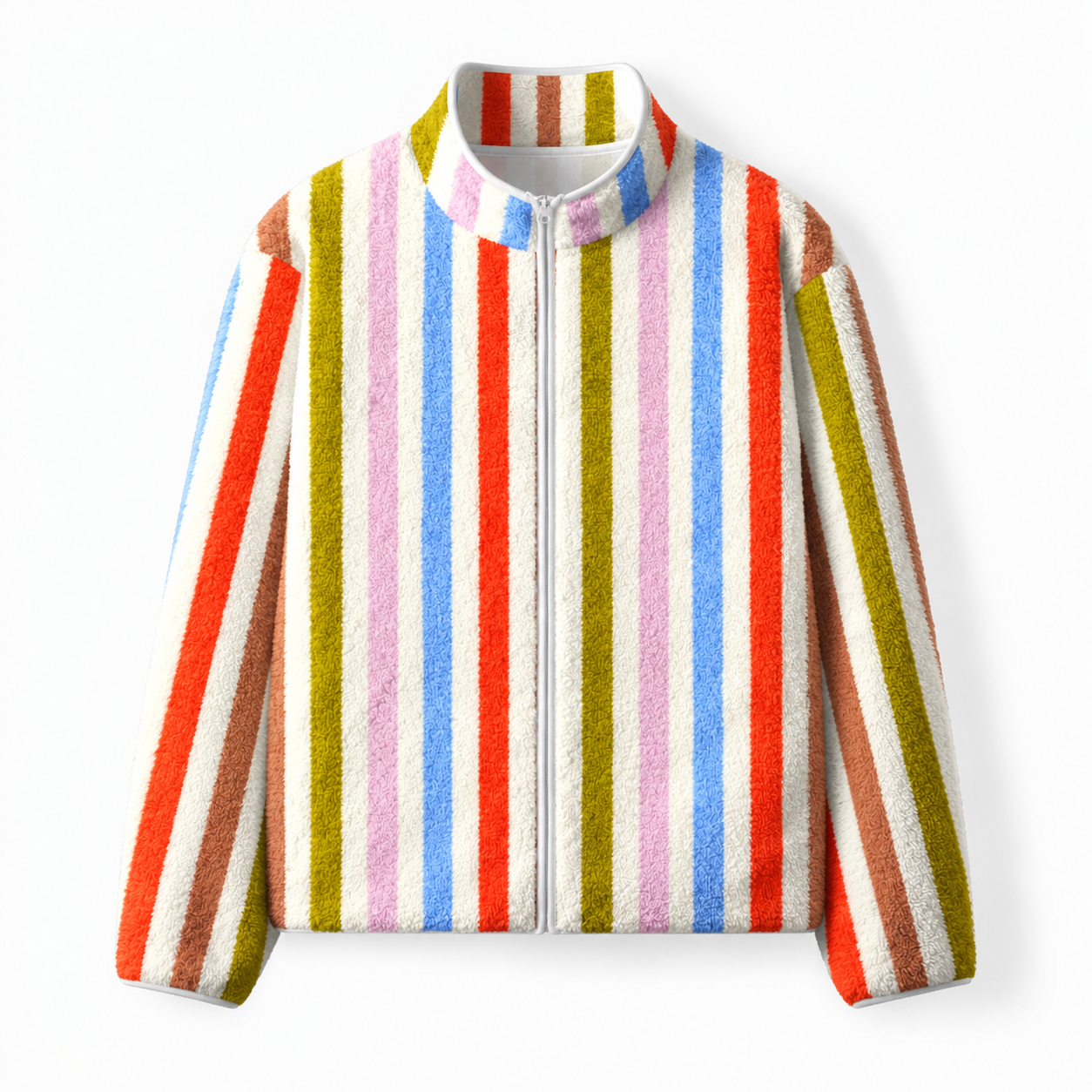 Colorful Retro Stripe Fleece Full-Zip Cardigan