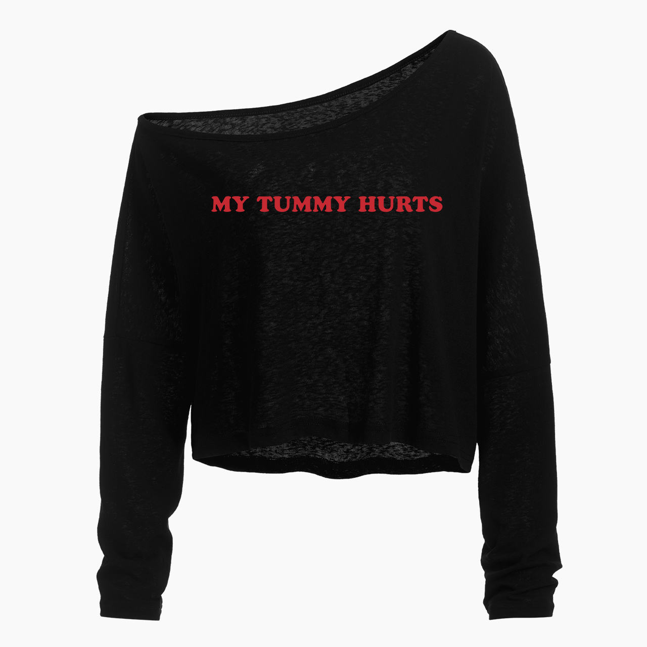 My Tummy Hurts Off Shoulder Long Sleeve Crop Top