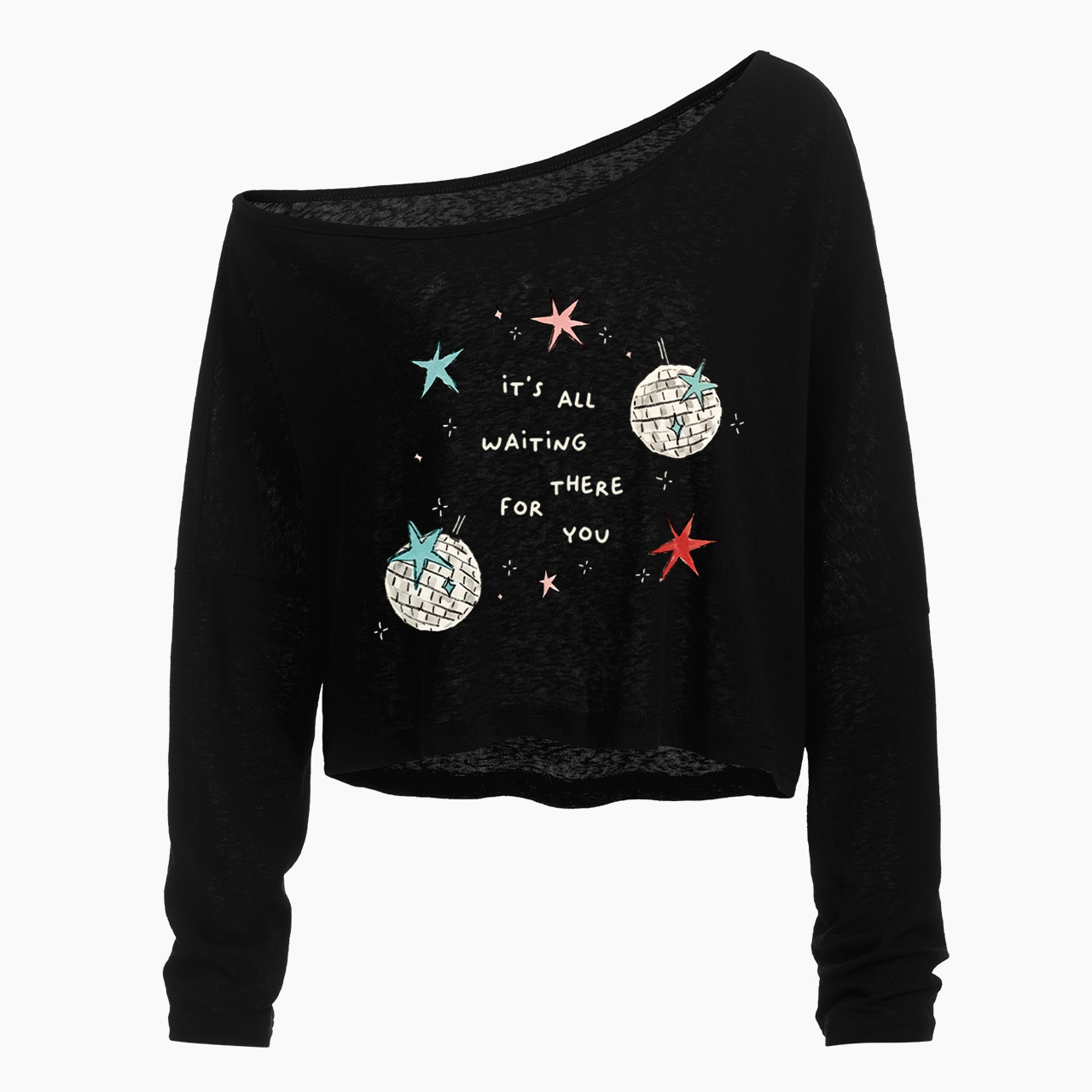 Waiting There For You Off Shoulder Long Sleeve Crop Top