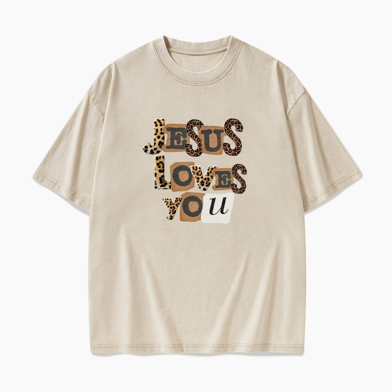 Jesus Loves You Leopard Washed Tees