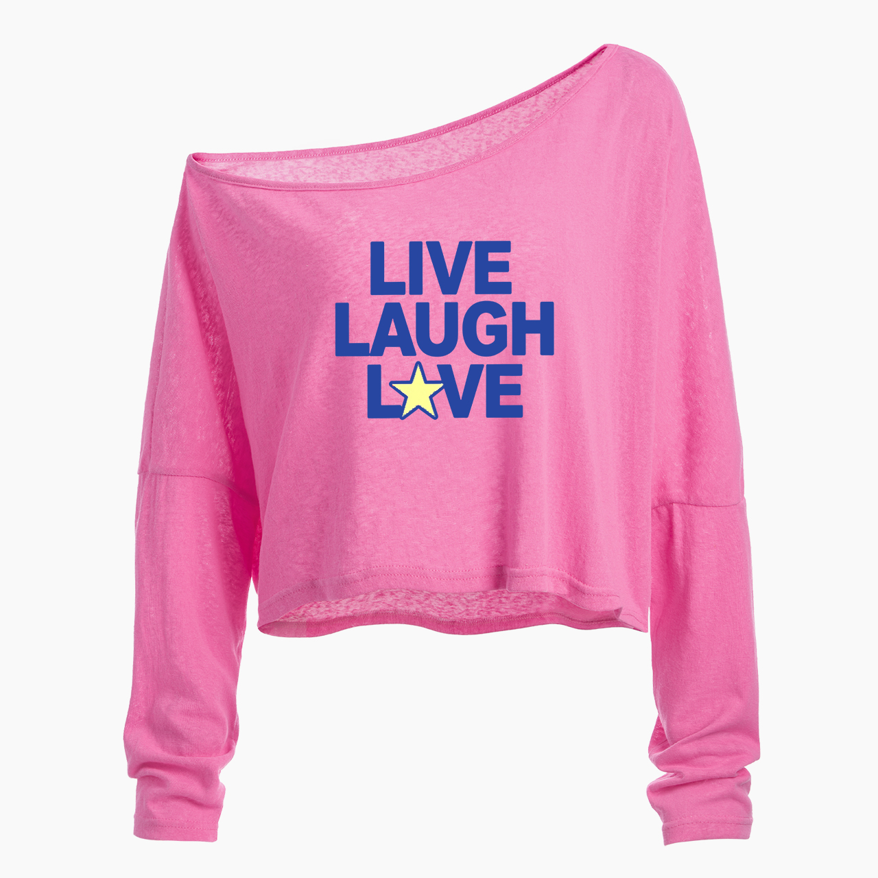 Live Laugh Love Off Shoulder Long Sleeve Crop Top