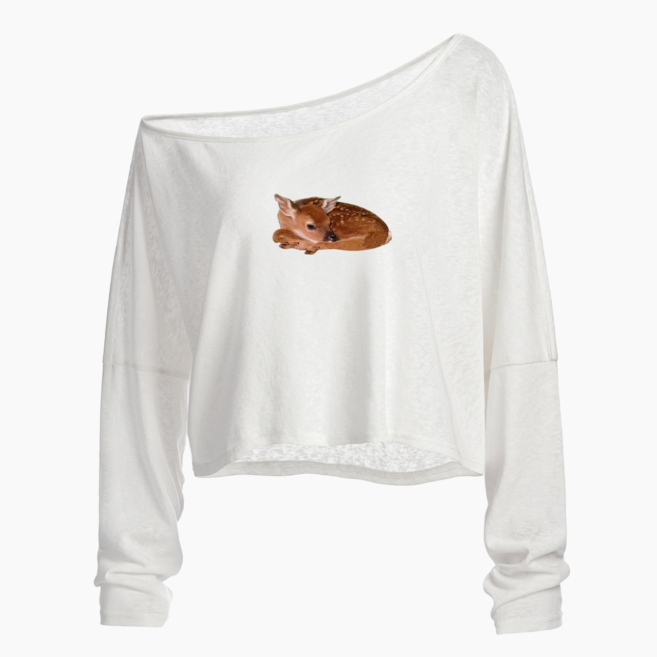 Fawn Deer Off Shoulder Long Sleeve Crop Top