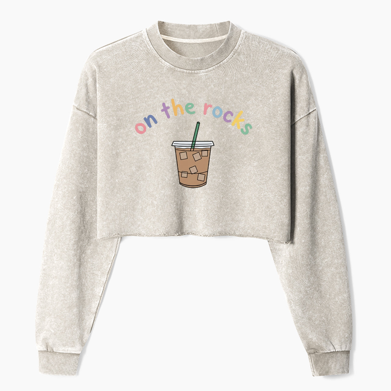 On The Rocks Iced Coffee Crop Washed Sweatshirts