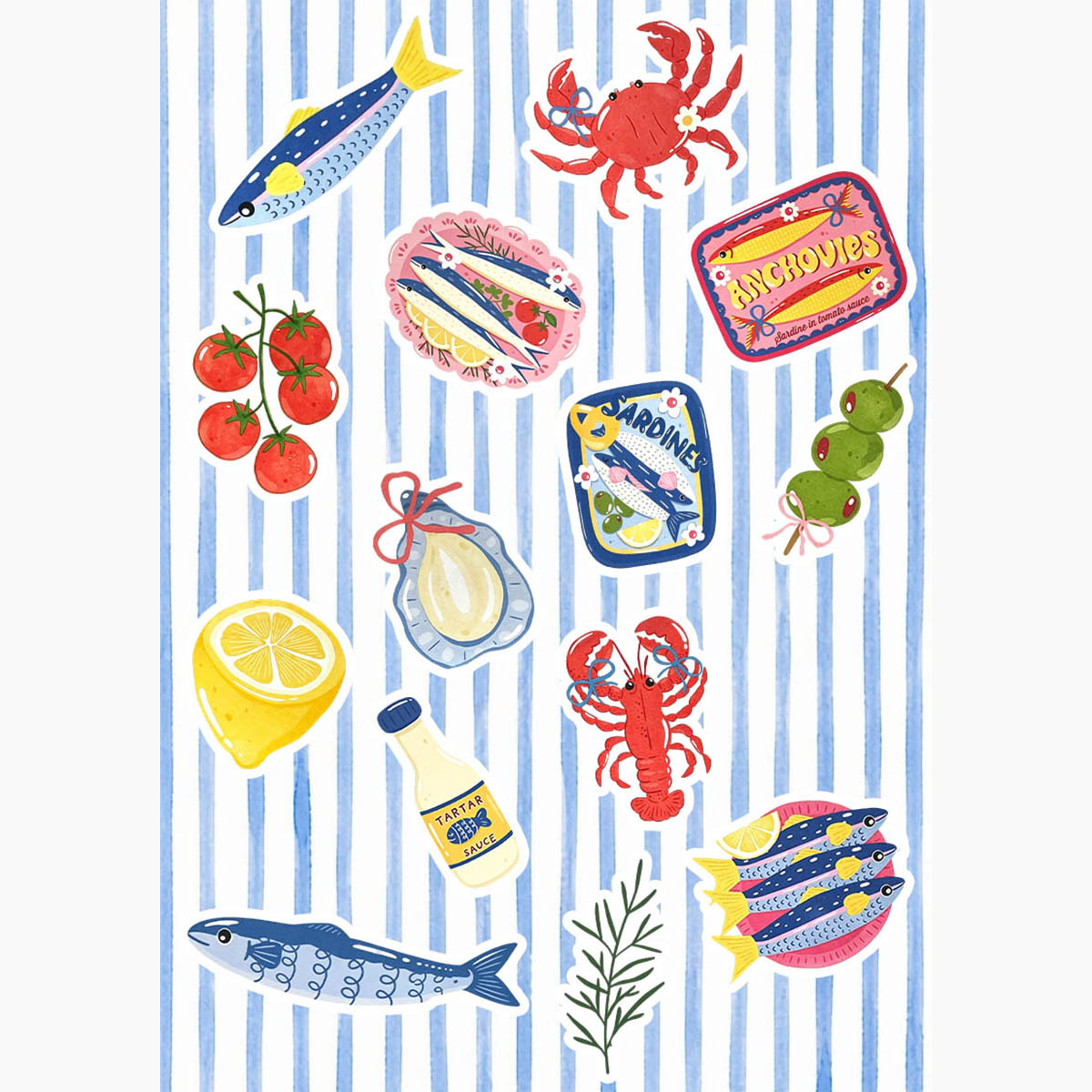 Jellypine Mediterranean Seafood Sticker Of 14