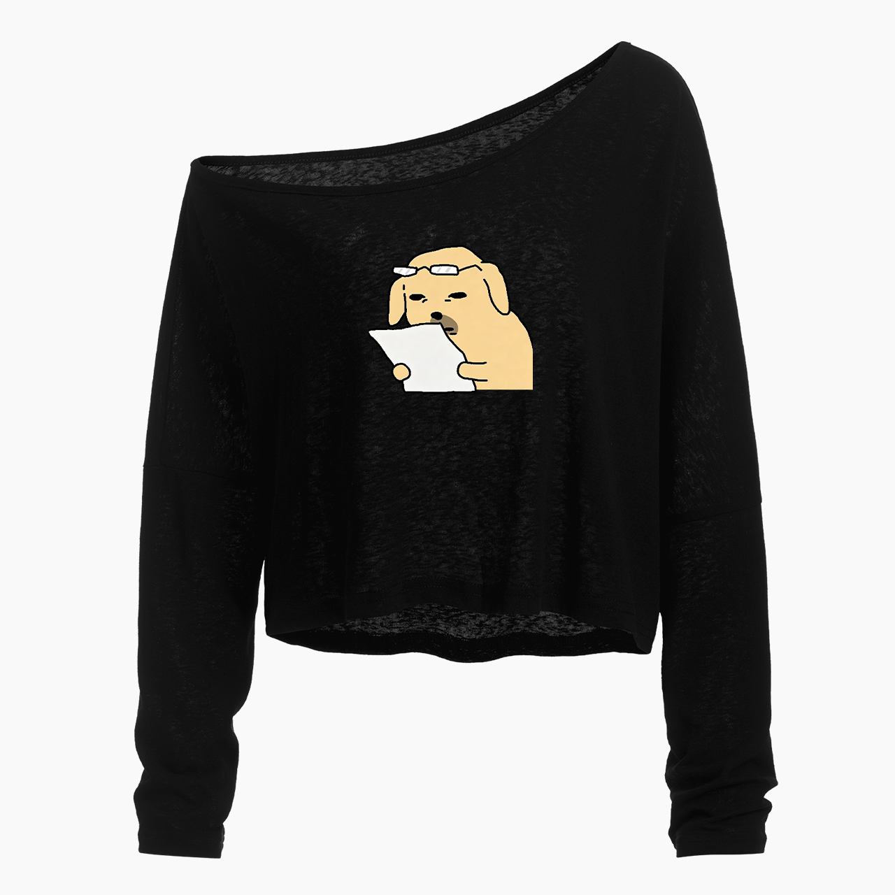 Funny Dog Off Shoulder Long Sleeve Crop Top