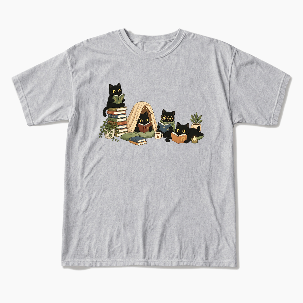 Black Cat Reading T Shirts