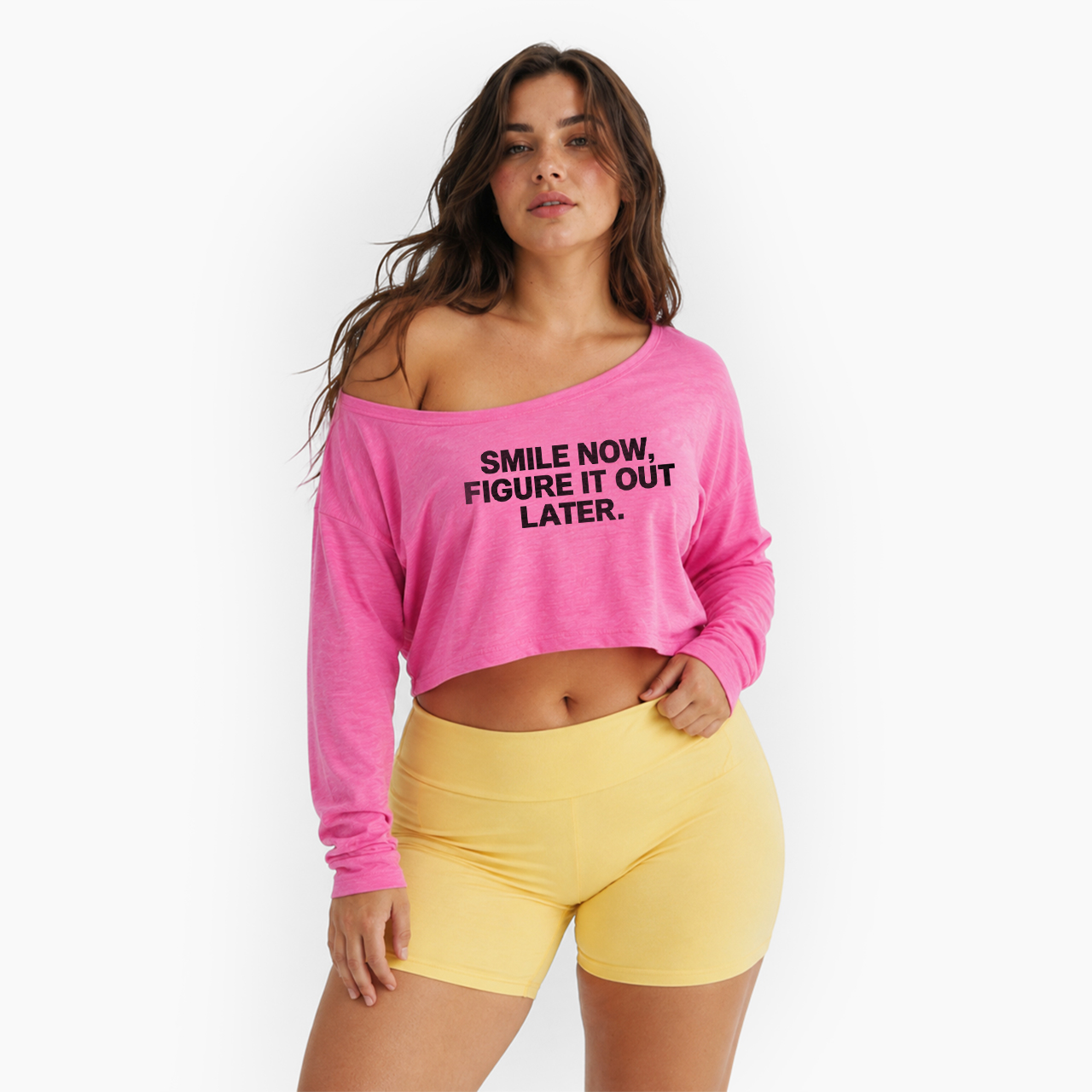 Smile Now Figure It Out Later Off Shoulder Long Sleeve Crop Top